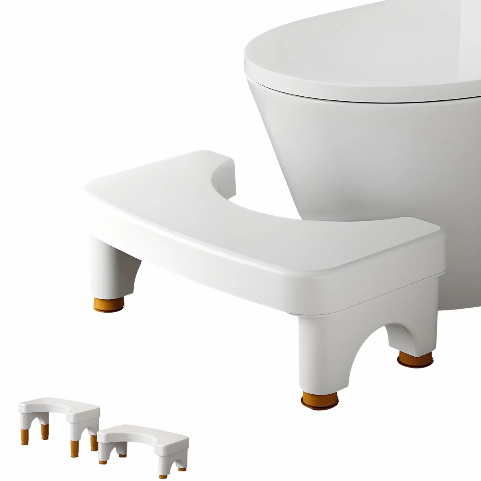 Taboret toaletowy dla dorosłych, stołek toaletowy, toaleta łazienkowa, 4 wysokości regulowane w zakresie 15-21 cm, antypoślizgowe nóżki pod wygodnym kątem, dla dzieci i dorosłych (biały)