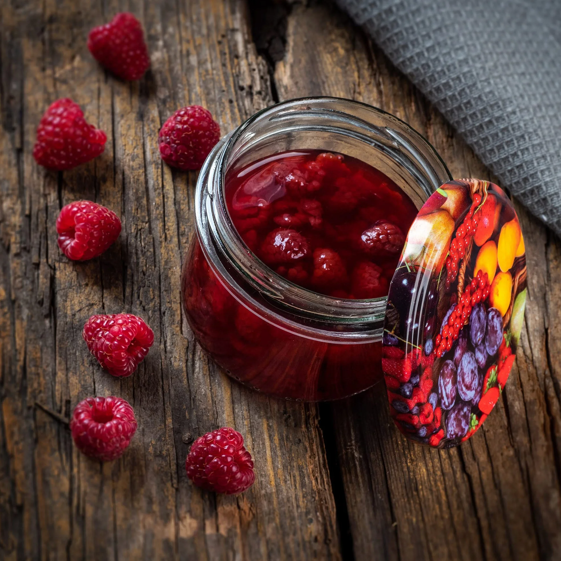 KADAX Zestaw 10 słoików na dżem, 235 ml, z zakręcanymi pokrywkami, w kolorze niebieskim/białym, Ø 82 mm – słoiki na dżem, chutney, marynowane warzywa, pasztety, kiełbasy, mięso, jedzenie dla niemowląt