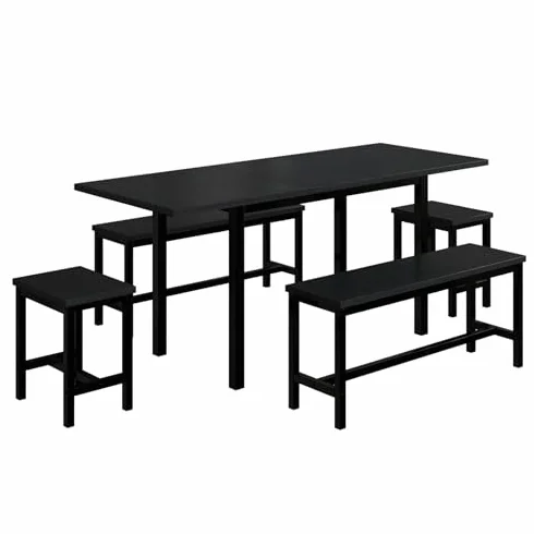 Wysuwany zestaw do jadalni z 4 ławkami, oszczędzający miejsce stół MDF i metalowy wielofunkcyjny design do kuchni lub salonu dla maksymalnie 6 osób