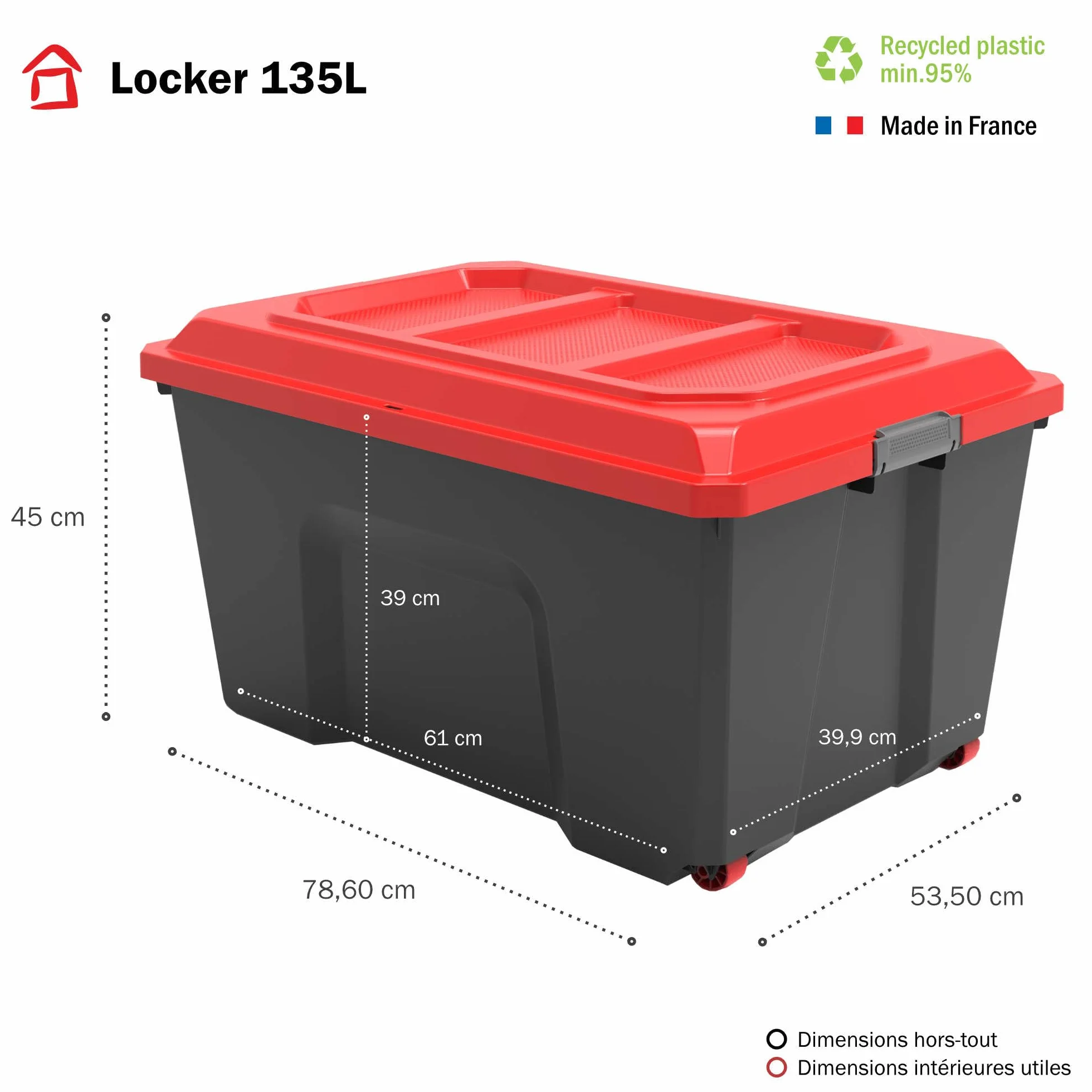SUNDIS Malle de rangement à roulettes LOCKER 135 l