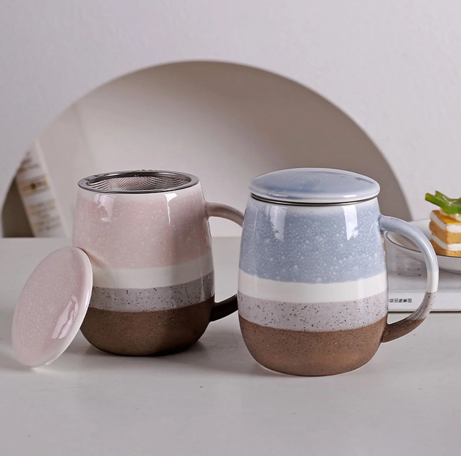 Filiżanka do herbaty z pokrywką i sitkiem, duża filiżanka do herbaty, ceramiczna, 400 ml, filiżanki do herbaty do namaczania, filiżanka do herbaty z sitkiem, filiżanka do herbaty z pokrywką
