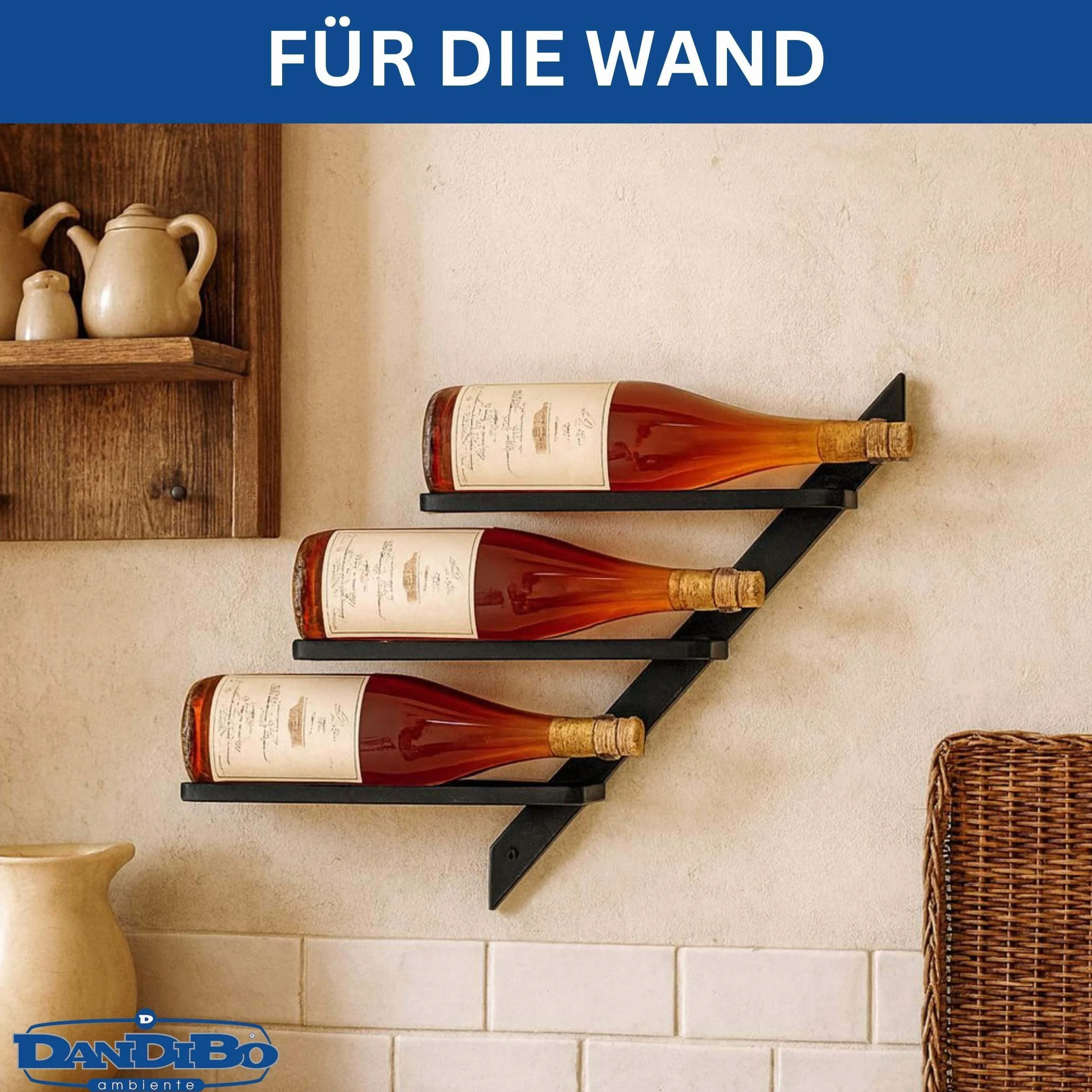 DanDiBo 96692 regał na wino, ścienny, ścienny, ścienny, czarny, nowoczesny, uchwyt na butelki wina, uchwyt na butelki