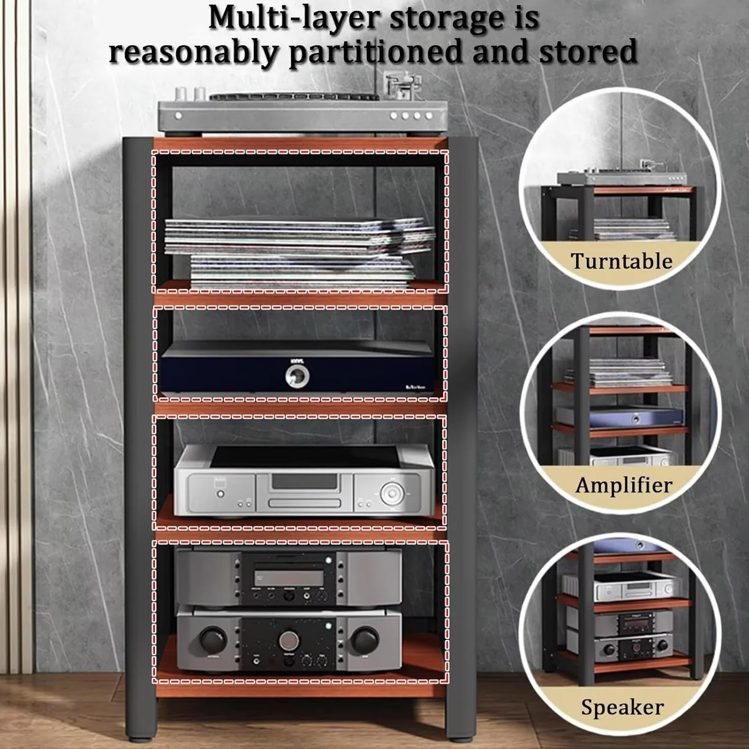 HiFi o Rack, 2/3/4/5-poziomowy stojak na telewizor i o Equint, szafka na gramofony i płyty winylowe, Blu-ray Sto, przetwornik cyfrowo-analogowy i wzmacniacz nizer