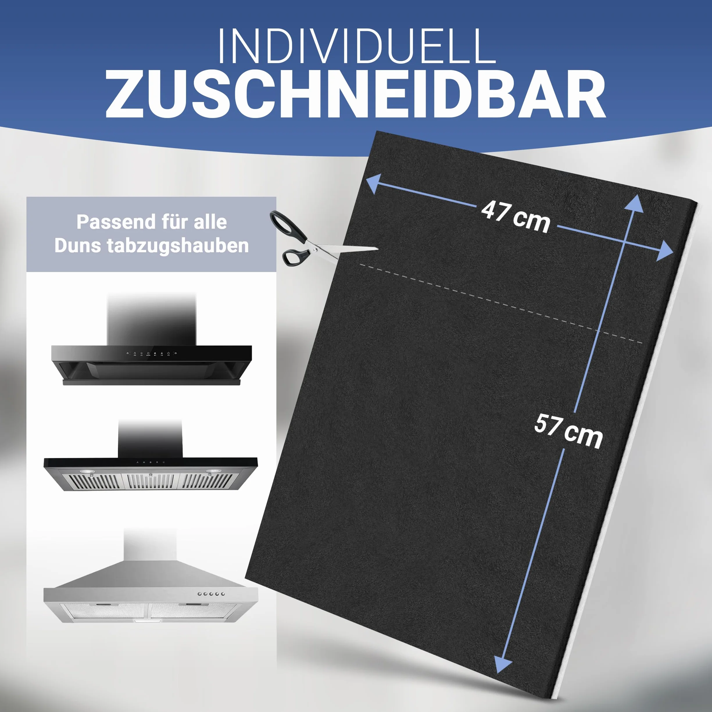 Intelmann® Uniwersalny filtr do okapów kuchennych z węglem aktywnym i filtrem tłuszczu, 57 x 47 cm, bardzo gruba warstwa węgla aktywnego, możliwość przycięcia, zapewnia niezawodne wchłanianie zapachu