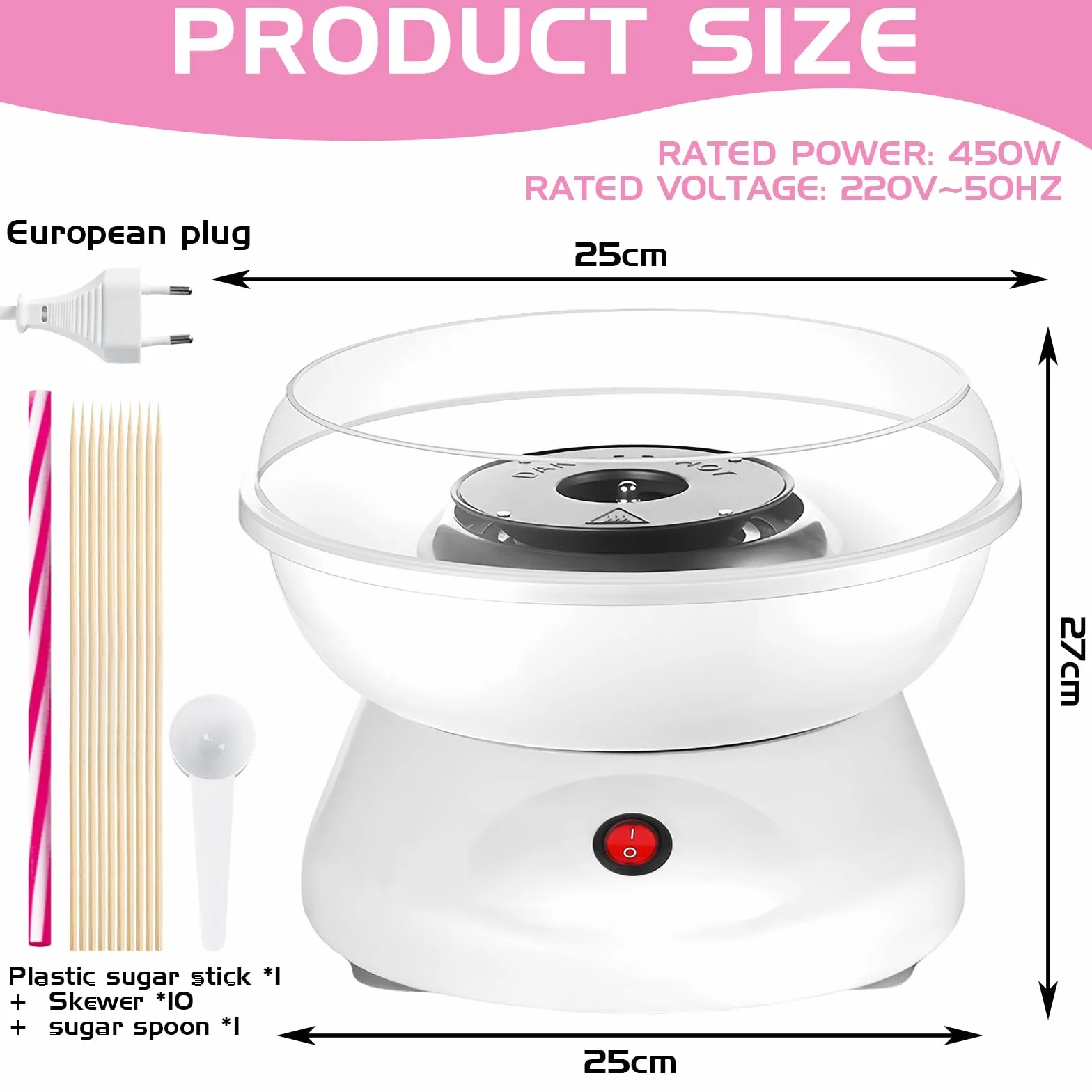Maszyna do waty cukrowej do domu, maszyna do waty cukrowej, w stylu retro, 450 W, na różne imprezy, prosta obsługa i łatwe czyszczenie, z akcesoriami (biała)