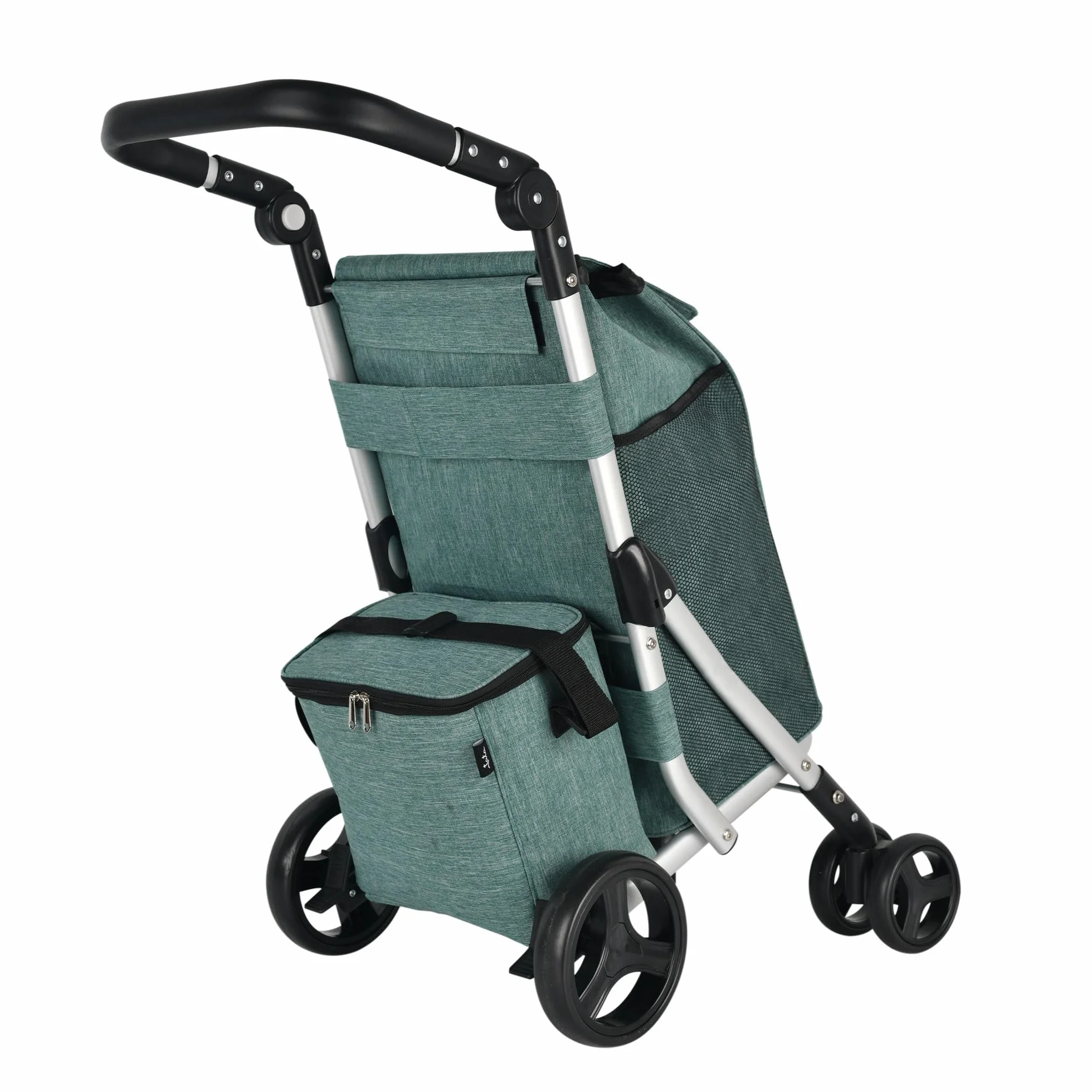 JATA HCAR2501 wózek na zakupy 4 kółka 40 l z torbą chłodzącą do mrożonek, 2 kółka obrotowe o 360°, składany wózek z hamulcem, aluminiowe podwozie