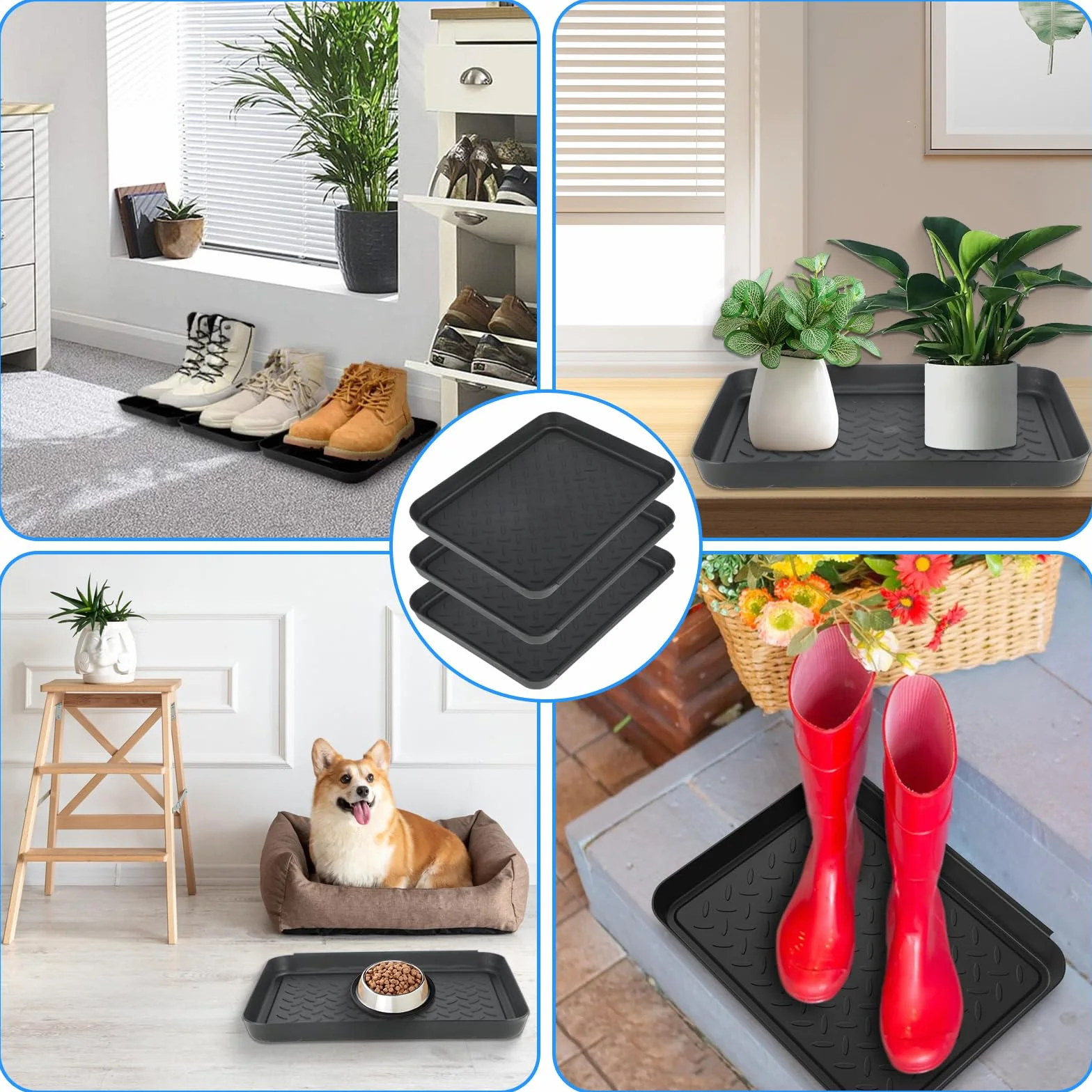 Tacka ociekowa do butów zestaw 3 sztuk 35 x 27,5 x 3 cm czarna