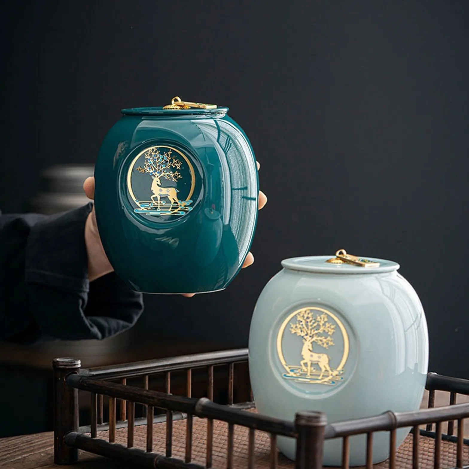 Ceramiczna puszka na herbatę, hermetyczny słoik do przechowywania, ceramiczny uszczelniony słoik duży słoik do przechowywania w gospodarstwie domowym Herbata luzem liściasta Kreatywny magazyn chińskie