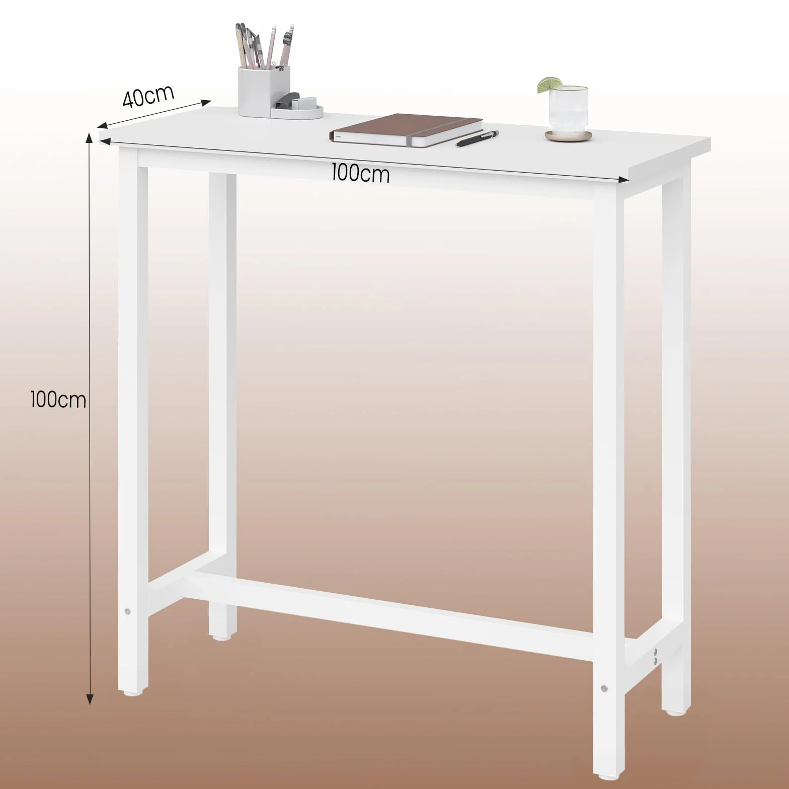 WOLTU wysoki stół barowy, stolik bistro z metalu i drewna, wysoki stół do kuchni, salonu, jadalni, stół jadalniany biały, 100x100x40cm(SxWxG)