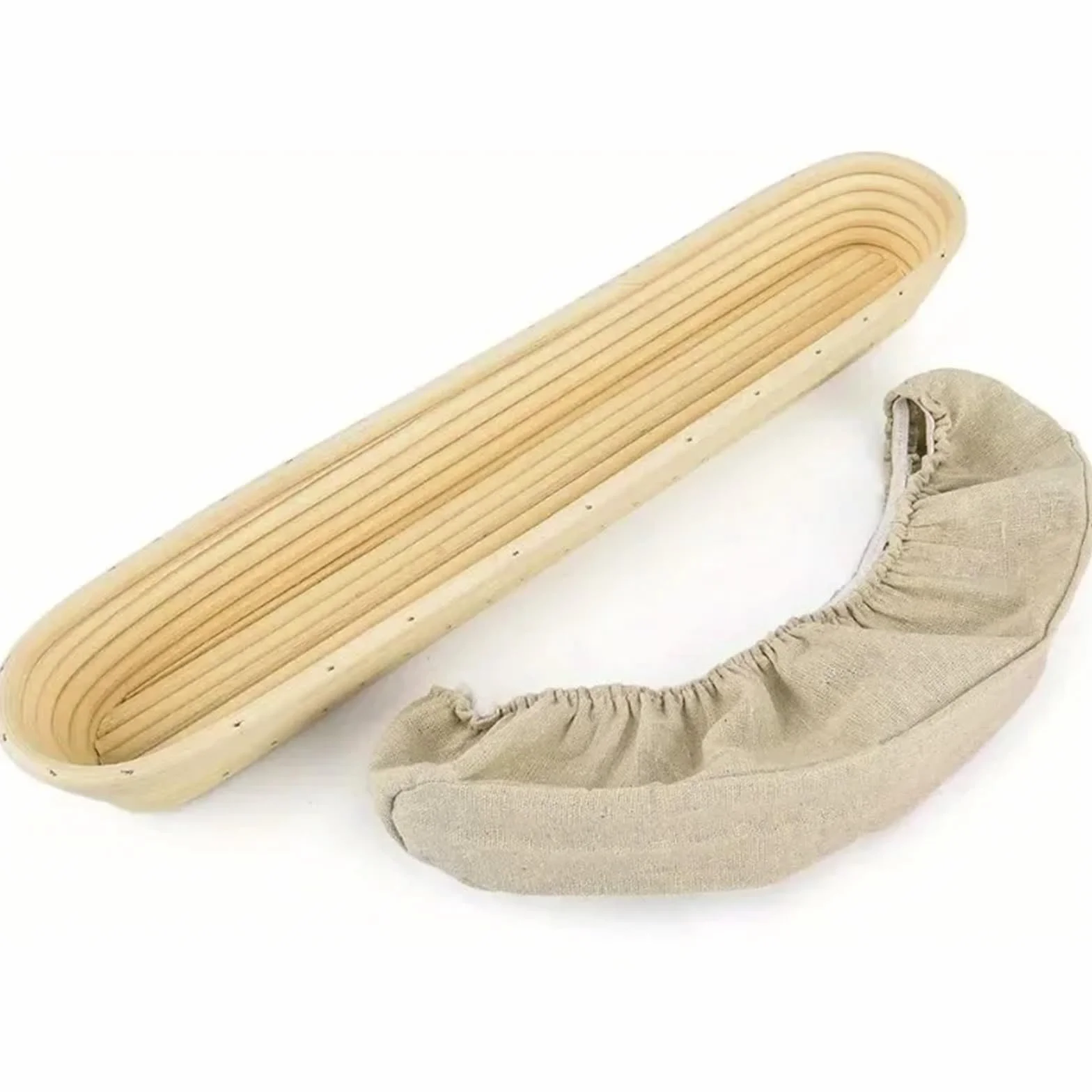 Kosz do proofingu chleba, Kosze do wyrastania chleba bagietkowego z wyściółką tkaniny Kolor drewna Wiele rozmiarów Rattan(43X9X5.5CM)