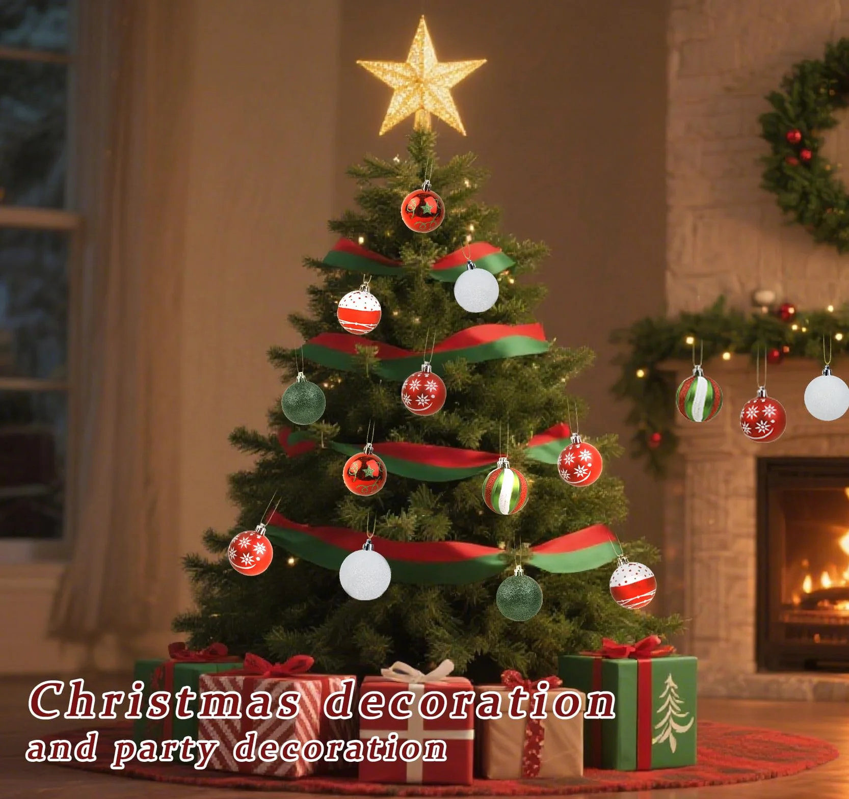 Bombki bożonarodzeniowe czerwone, zielone, białe, Anstore 6 stylów designu bombki choinkowe 6cm z tworzywa sztucznego ornament z zawieszką, 16 sztuk kolorowy zestaw ozdób choinkowych, ozdoby choinkowe