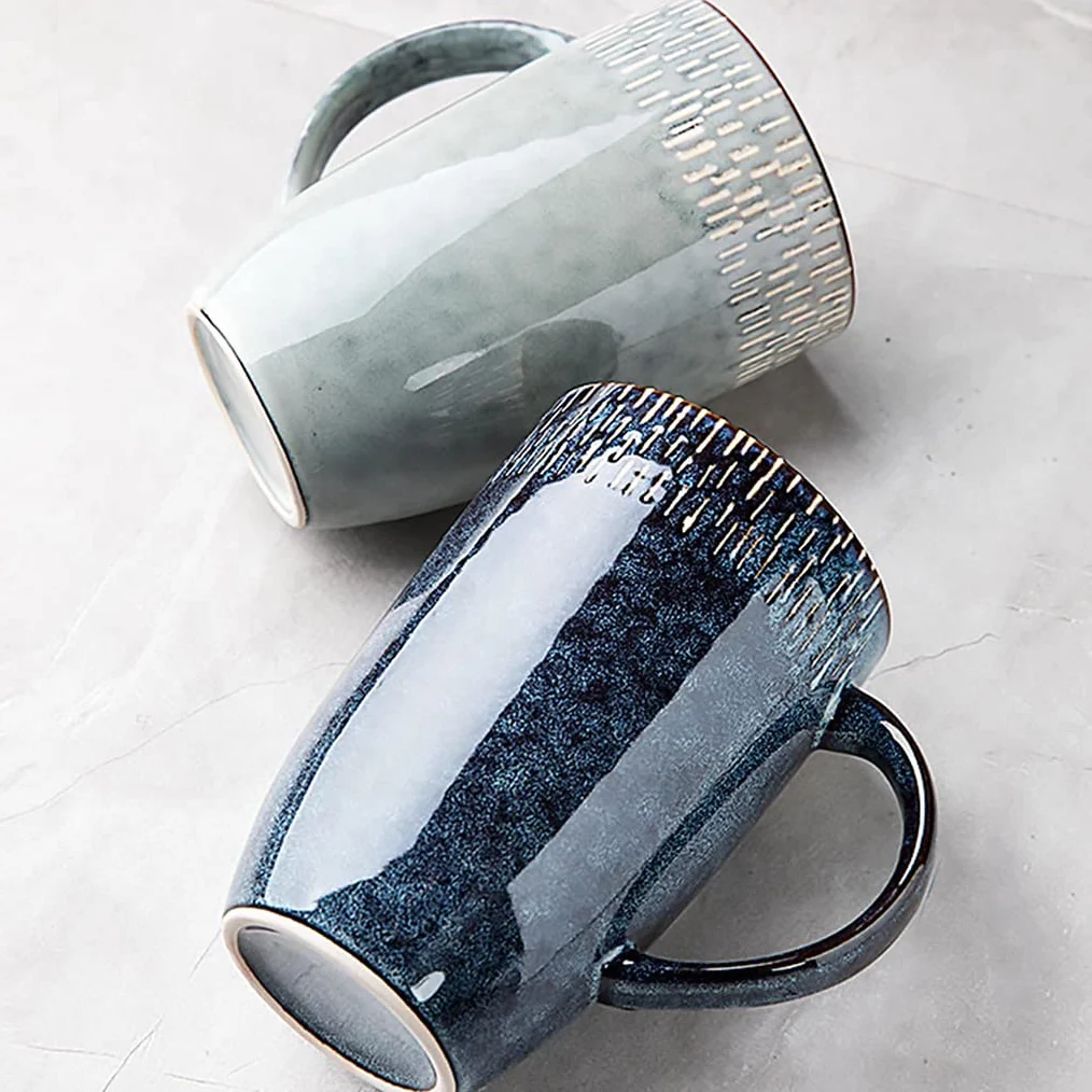 Duży kubek do kawy, wykwintne retro ceramiczne kubki do kawy kubki na mleko porcelanowa filiżanka do herbaty piękny prezent urodzinowy dla przyjaciół / członków rodziny, nadaje się do zmywarki i kuchenki mikrofalowej G