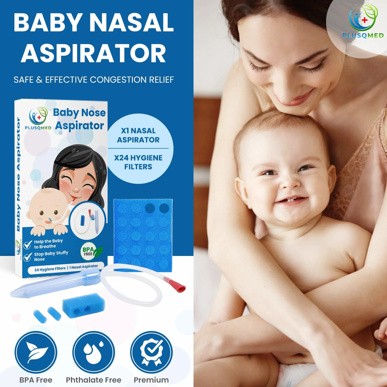 Aspirator do nosa dla niemowląt, aspirator do nosa dla noworodków, aspirator do nosa, oczyszczacz nosa, łatwy do czyszczenia, z 24 filtrami higienicznymi