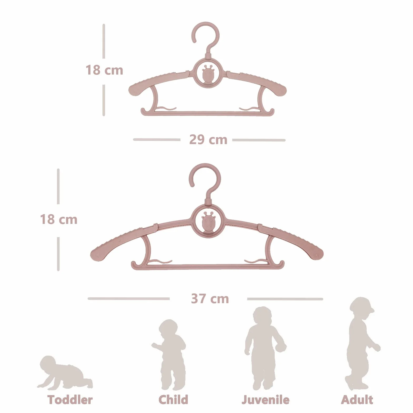 Wieszaki do szafy dla niemowląt, hak obrotowy o 360°, antypoślizgowe plastikowe wieszaki dla niemowląt, 50 szt., różowe, 28-37,8 cm, regulowane wieszaki na ubrania dla niemowląt, dla dziewczynki,