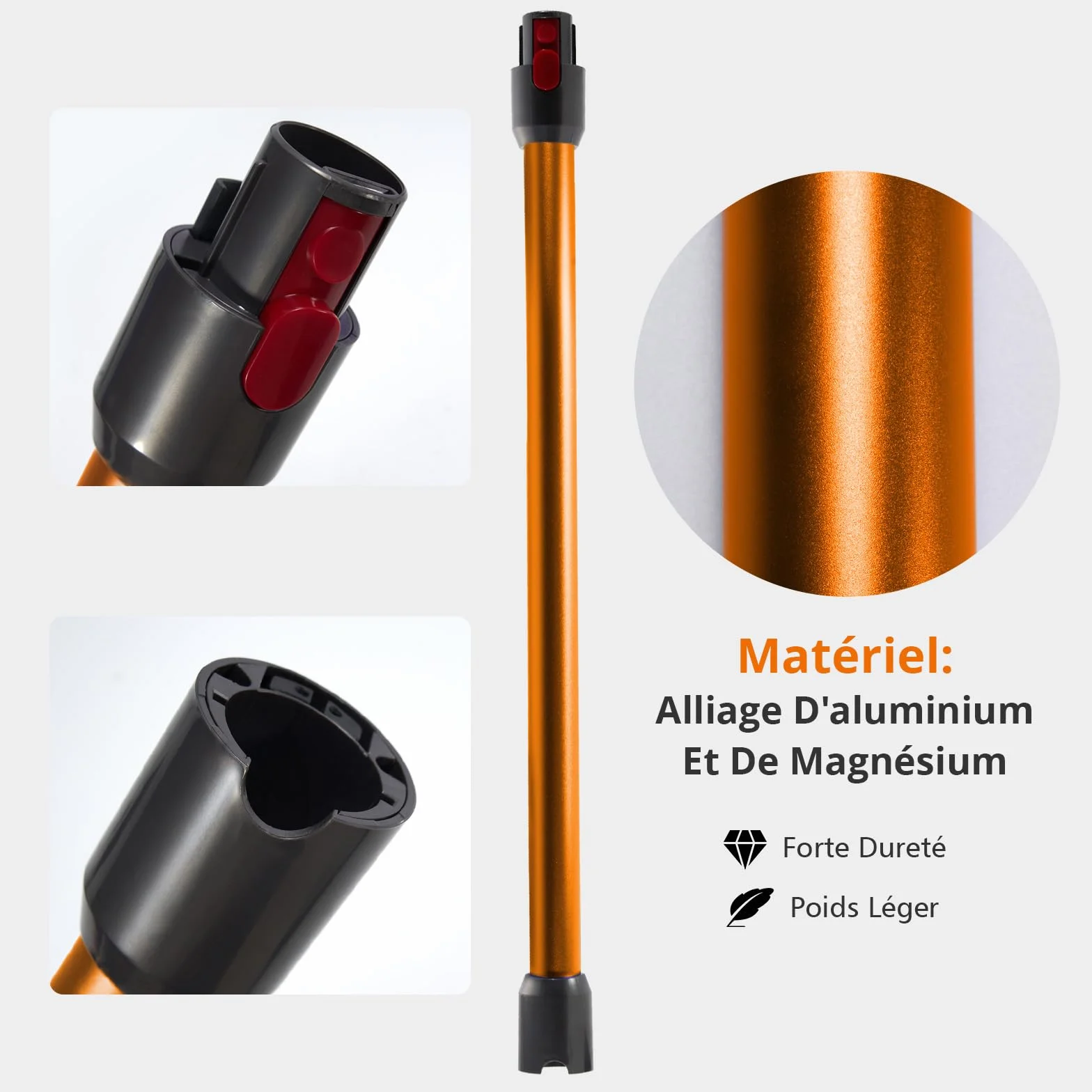 Cheerhom Rura teleskopowa kompatybilna z Dyson V7, V8, V10, V11, V15, długość 73 cm, szybkie zwalnianie, sztywne przedłużenie drążka z dwiema małymi szczotkami 2 w 1, pomarańczowa