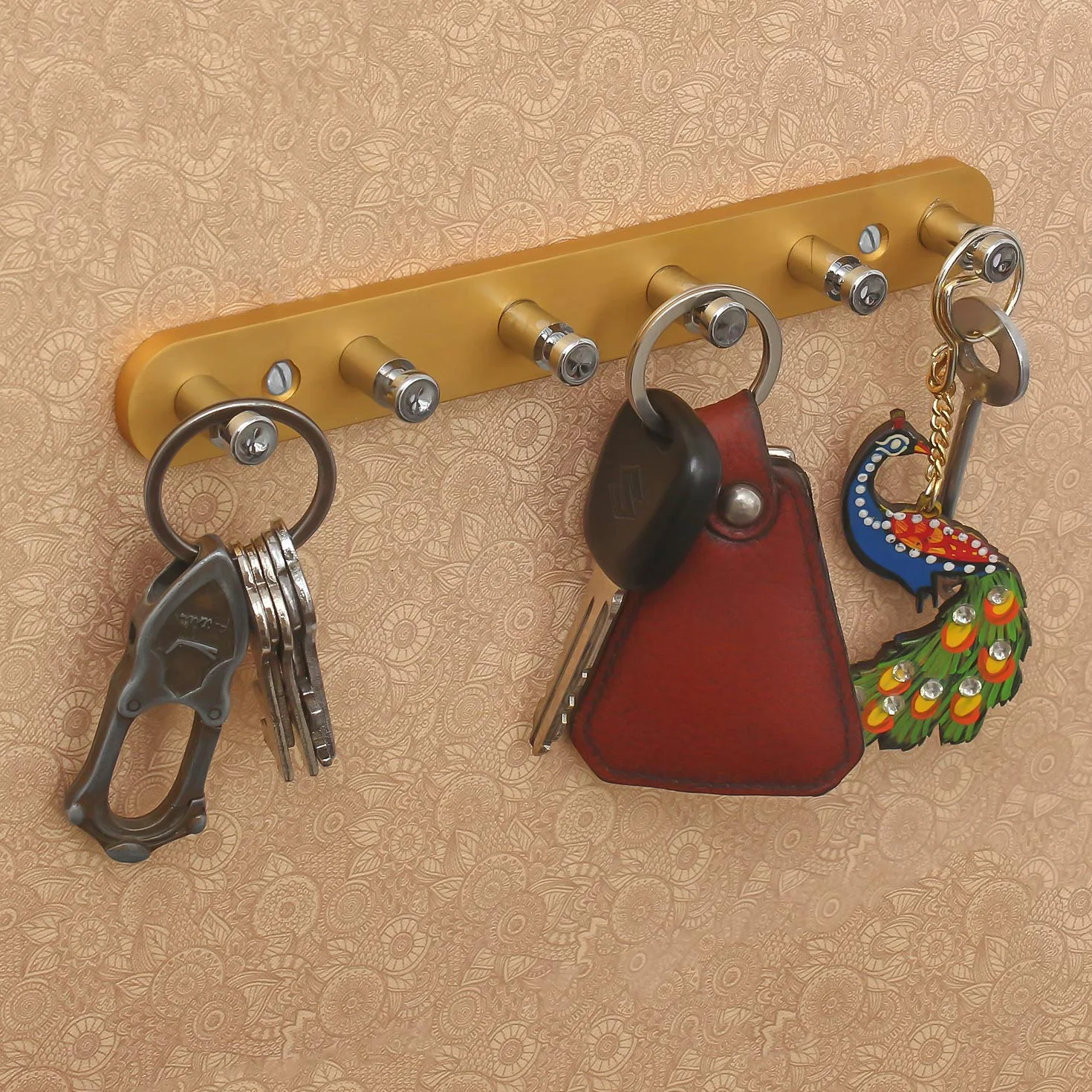 Webelkart JaipurCrafts Aluminiowy i ABS dekoracyjny 6-pinowy złoty uchwyt na klucze (wys. 2,50 x szer. 20,00 x gł. 3,00 cm)