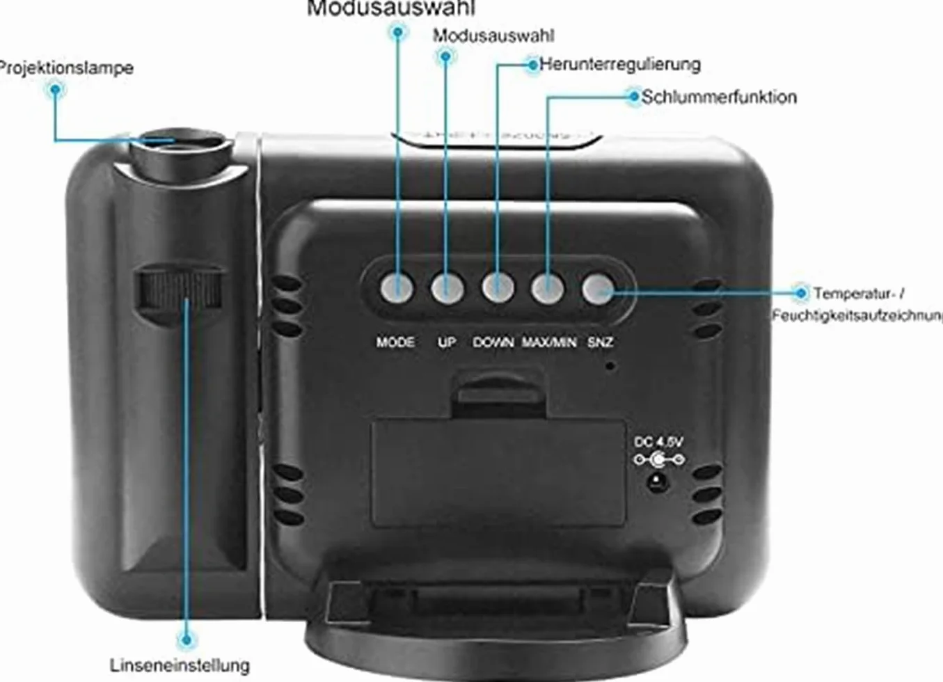 Cyfrowy budzik z projektorem LED, ładowanie USB, kolorowy wyświetlacz LCD, cyfrowy budzik z funkcją drzemki, higrometr, temperatura wewnętrzna, budzik, wyświetlanie daty, 12 i 24, do sypialni, biura
