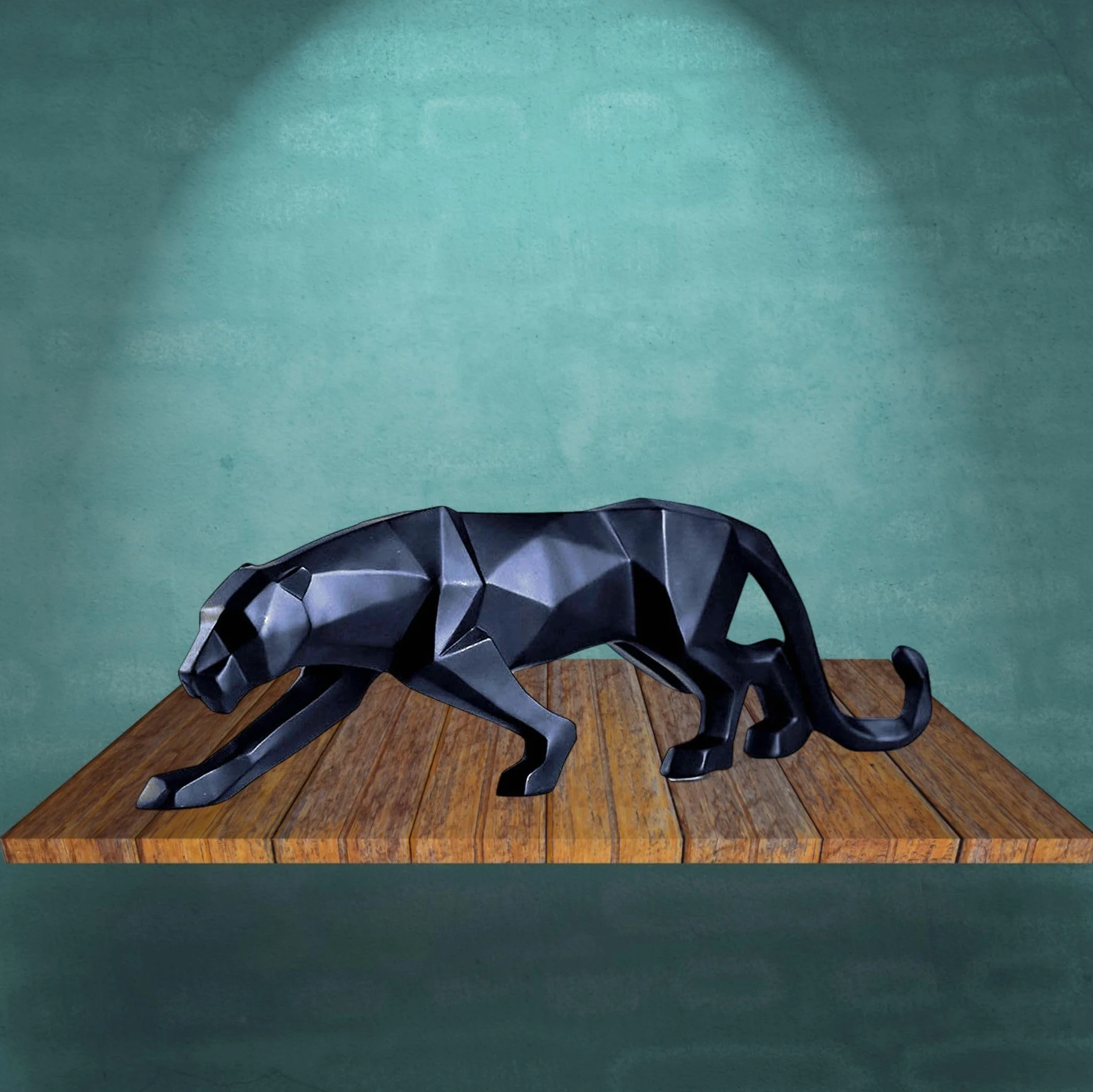 Czarna Pantera Jaguar Showpiece Figurki Zwierząt Element Dekoracyjny Nowoczesny Geometryczny Prezentacja do Wystrój Domu Pokój Biurko L-25 cm