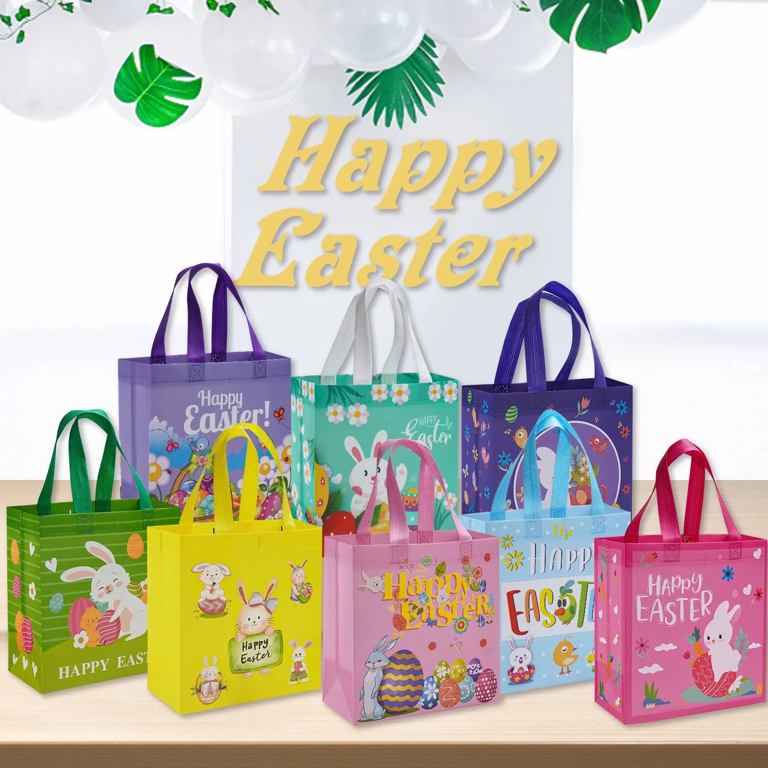 Torby na prezenty wielkanocne z uchwytem, pojemnik na jajka wielkanocne, wielokrotnego użytku, nietkane, wielkanocne torby do pakowania prezentów, polowanie na jajka, artykuły na przyjęcia
