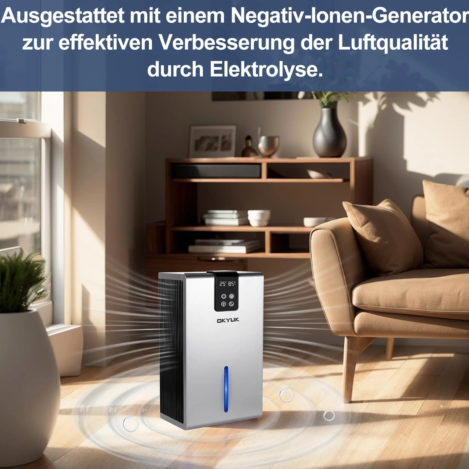 Elektryczny osuszacz powietrza 2700 ml, osuszacz powietrza do domu z automatycznym wyłączaniem, 7-kolorowe światło LED, idealny do kampera, łazienki, sypialni, piwnicy (kolor szary)