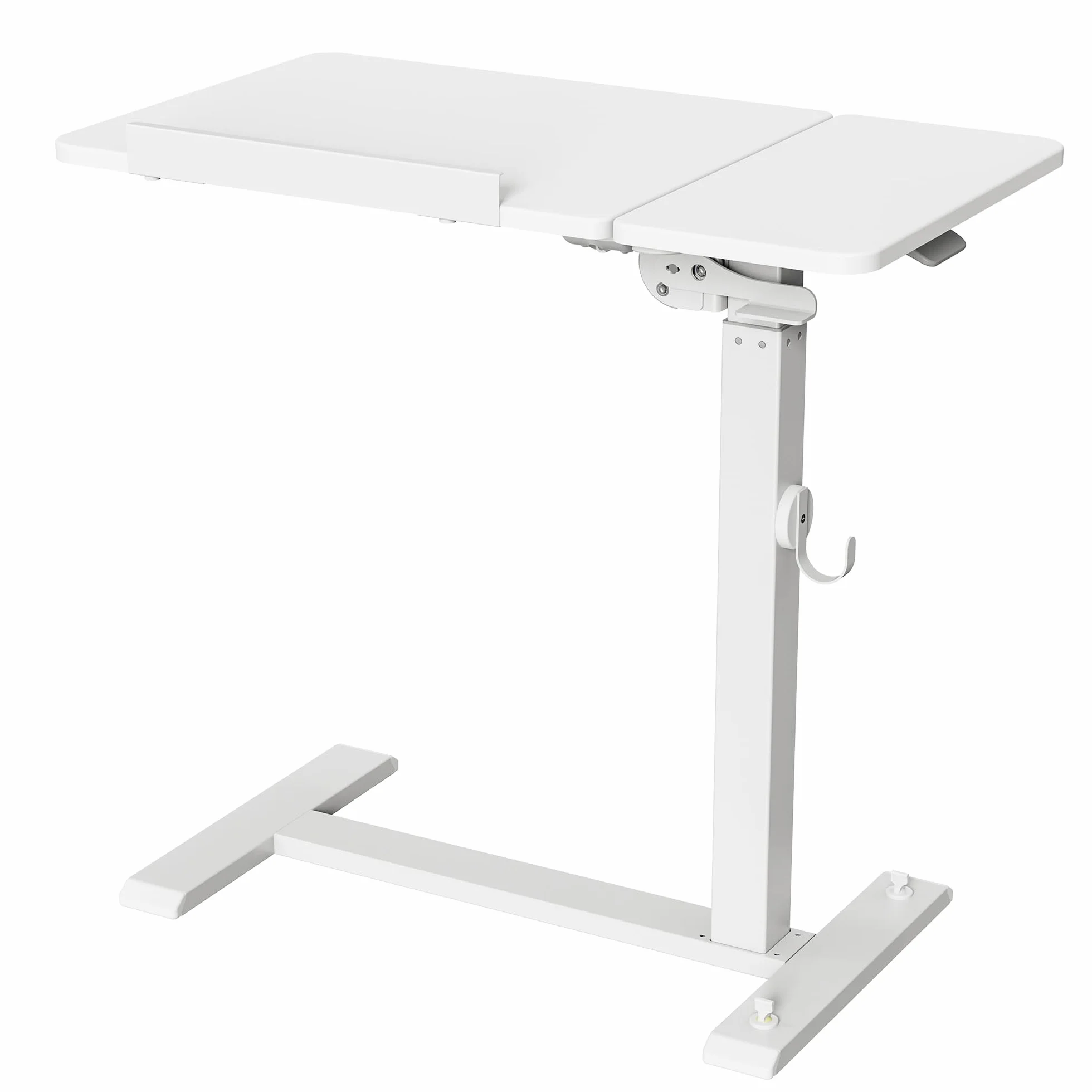 ETHU Składany stolik pomocniczy na kółkach, stolik nocny z regulacją wysokości (68-108 cm) i pochylany blat, mobilny stolik pod komputer, stolik pod laptopa do łóżka, sofy i biura domowego, biały