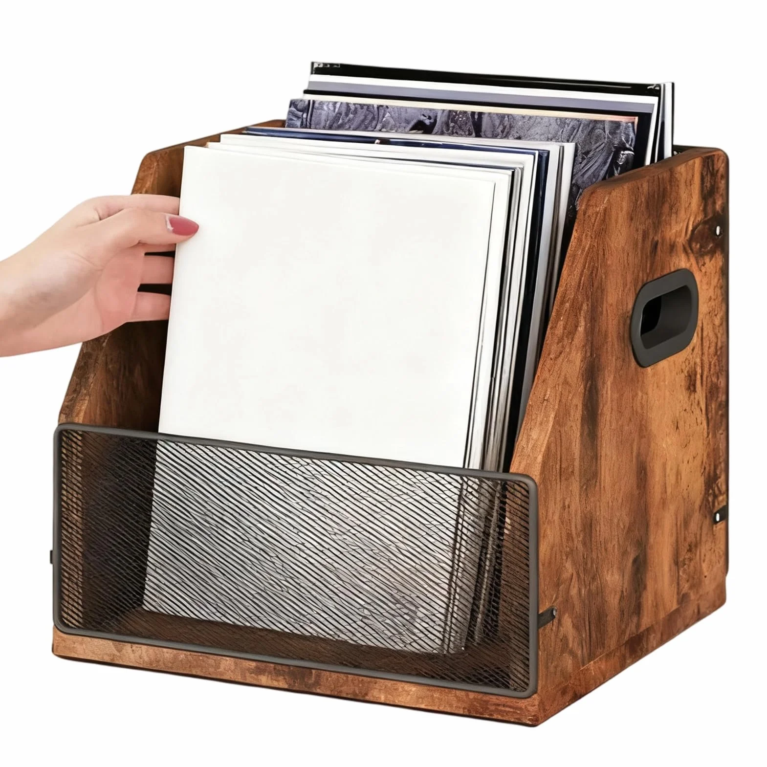 Pudełko do przechowywania płyt – drewniany organizer do albumów retro, etui na płyty biurkowe, dla miłośników muzyki, nastolatków, dorosłych, kolekcjonerów, salonu, sypialni, mieszkania, garażu