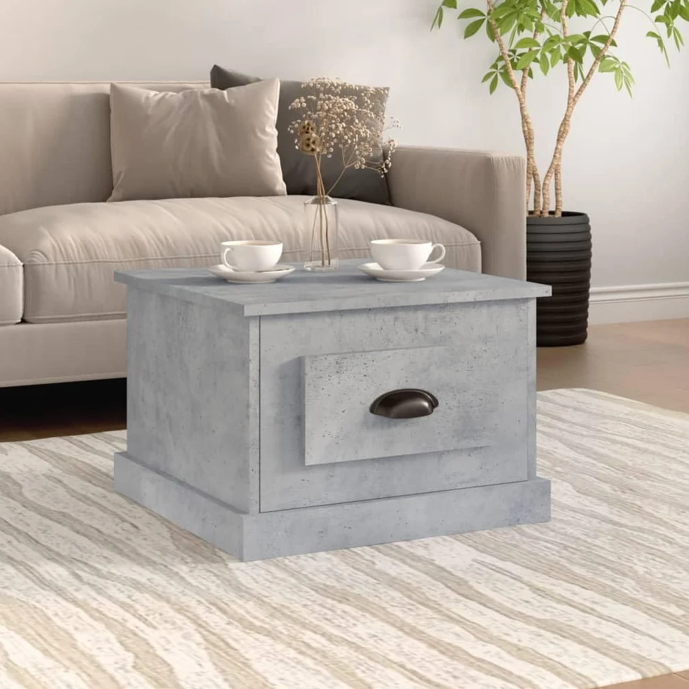 Générique Stolik kawowy Szary Beton 50x50x35 cm Drewno inżynierskie | 1 szuflada do przechowywania, wytrzymała góra, łatwa do czyszczenia, idealna do salonu