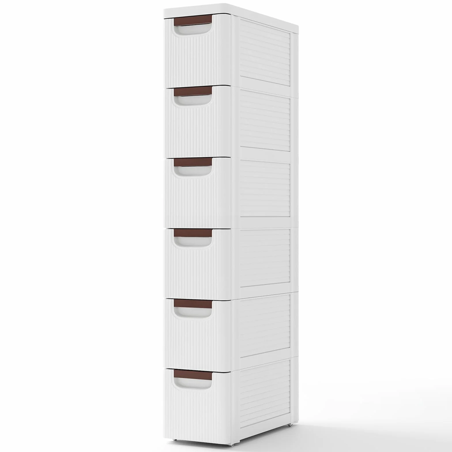 COSTWAY Wąska szafka wnękowa z rolkami, regał wnękowy 20 cm szerokości, wózek wnękowy z 6 szufladami, wózek łazienkowy do łazienki, klasy, studia i salonu, biały, 42 x 19 x 109 cm