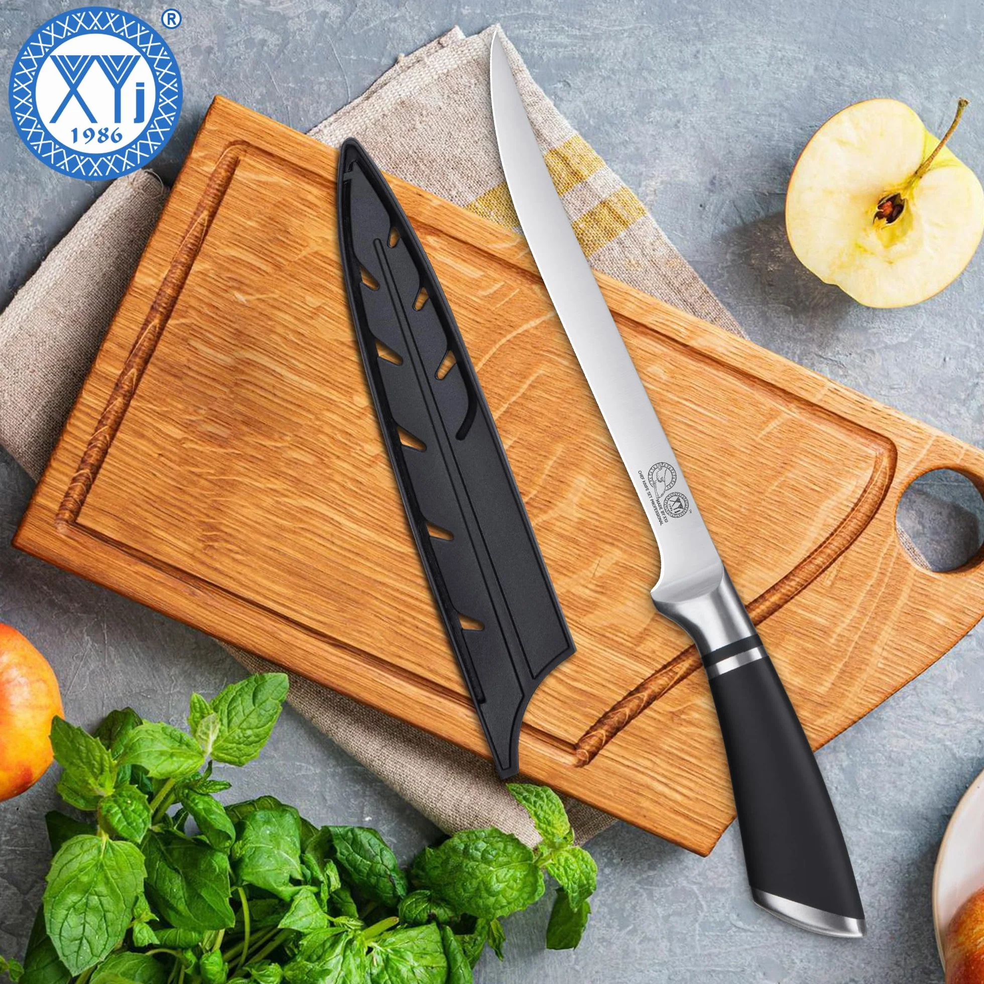 XYJ Professional Kitchen Knife,8 Inch Razor Sharp Stainless Steel Filleting Knife,Salmon Fish Meat Carving Steak Knife,Deboning Knife With Sheath Case