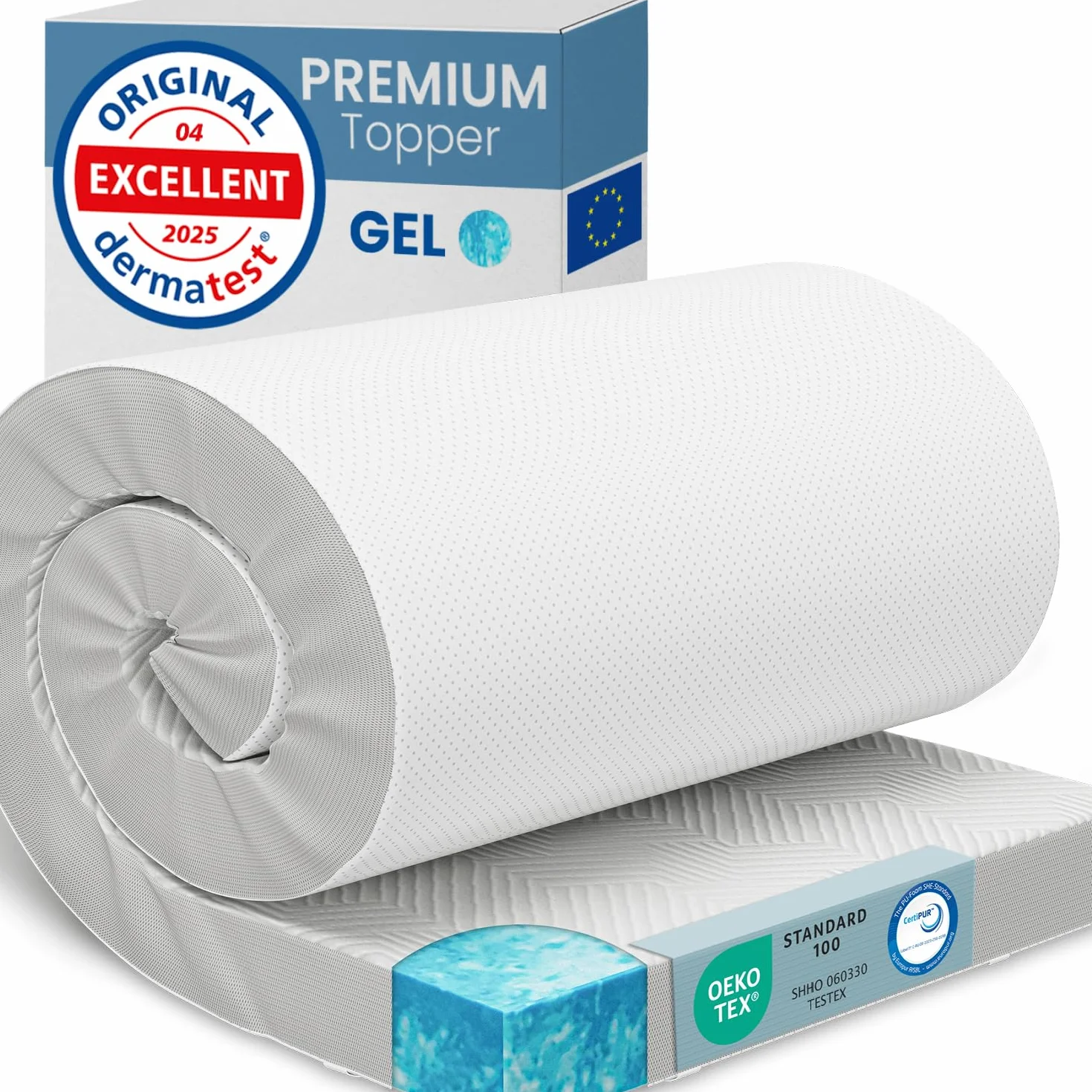 ELONEO Gel Topper 90x200cm, nakładka na materac z 8 cm pianki żelowej z pamięcią kształtu, oddychający pokrowiec z siatki 3D, wygodny nakładka na materac z elastycznymi taśmami narożnymi