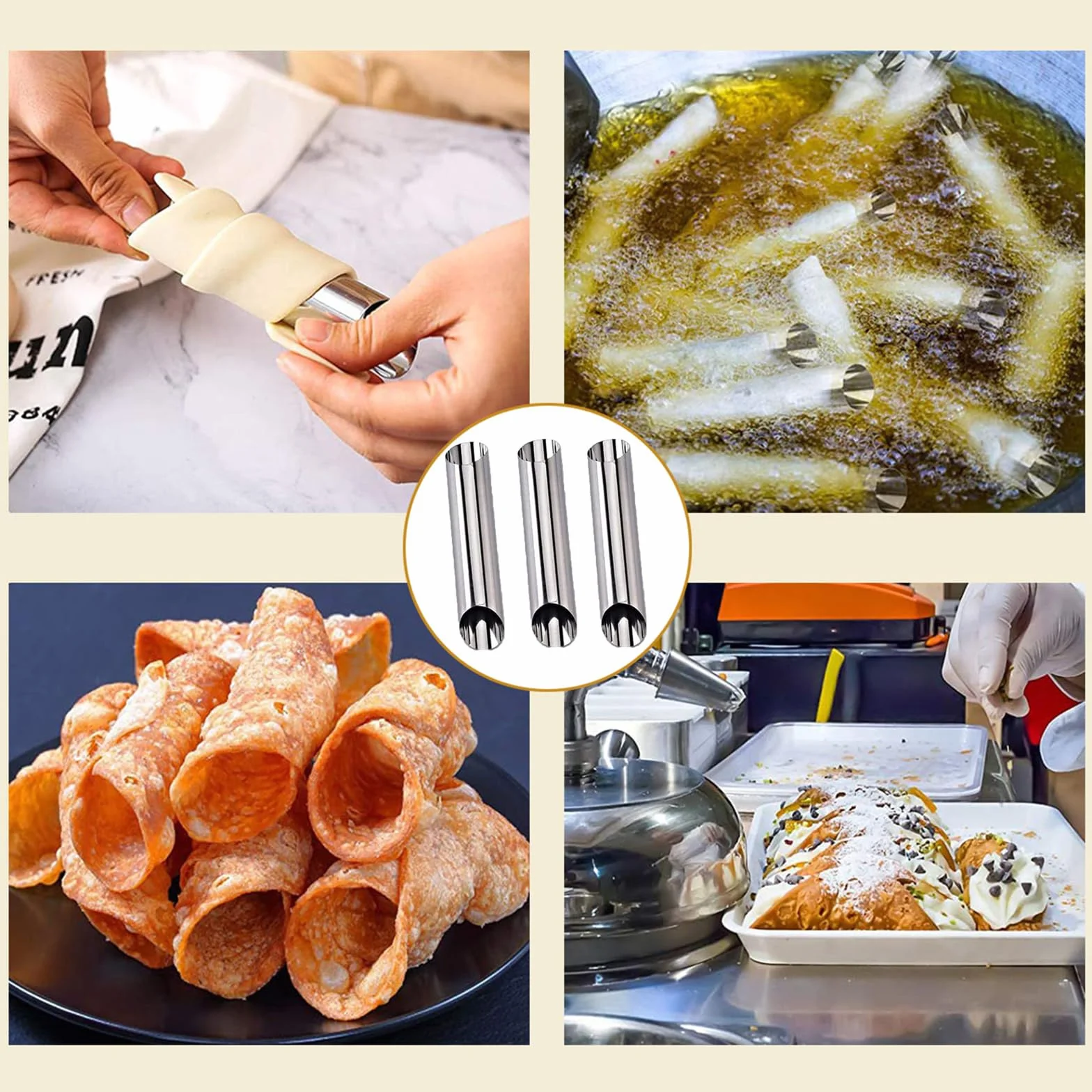Cannoli forma do pieczenia – 21 sztuk, stal nierdzewna, forma do pieczenia rogalików, gładka i piękna, łatwa do czyszczenia, forma ze szczotką do czyszczenia rurek cannoli, rogalików