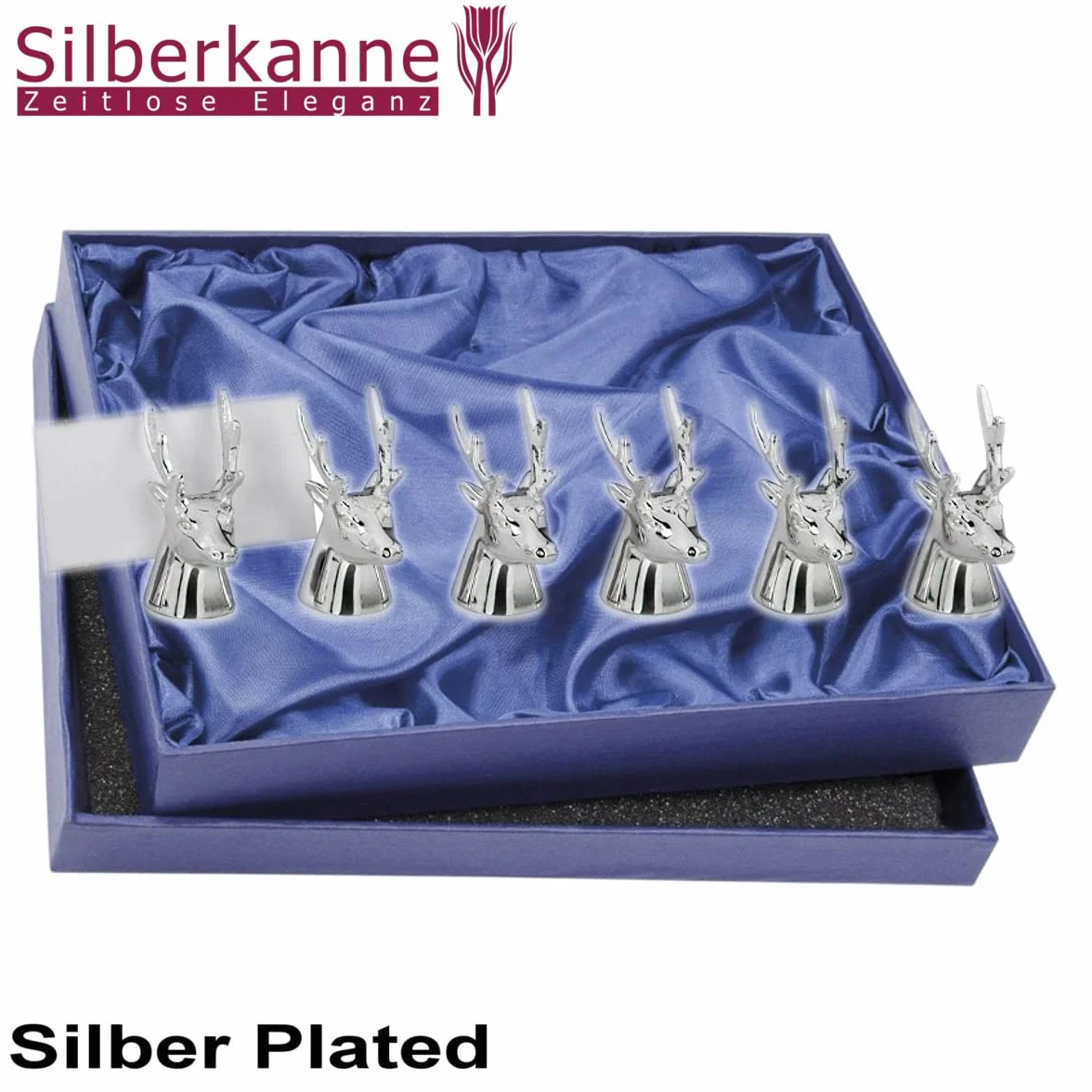 Maselniczka z nożem jeleń 2-częściowa 10 x 8,5 x 9,5 cm 1/4 funta Premium srebro platerowane szlachetnie posrebrzane w doskonałym wykonaniu. Gotowa do podarowania w eleganckim opakowaniu
