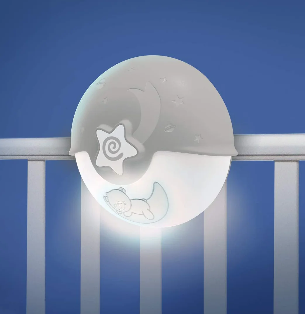 Infantino - Kojąca Lampka i Projektor - Przypinana do Łóżeczka - Gwiaździste Niebo - Czujniki Dźwięku - Szara