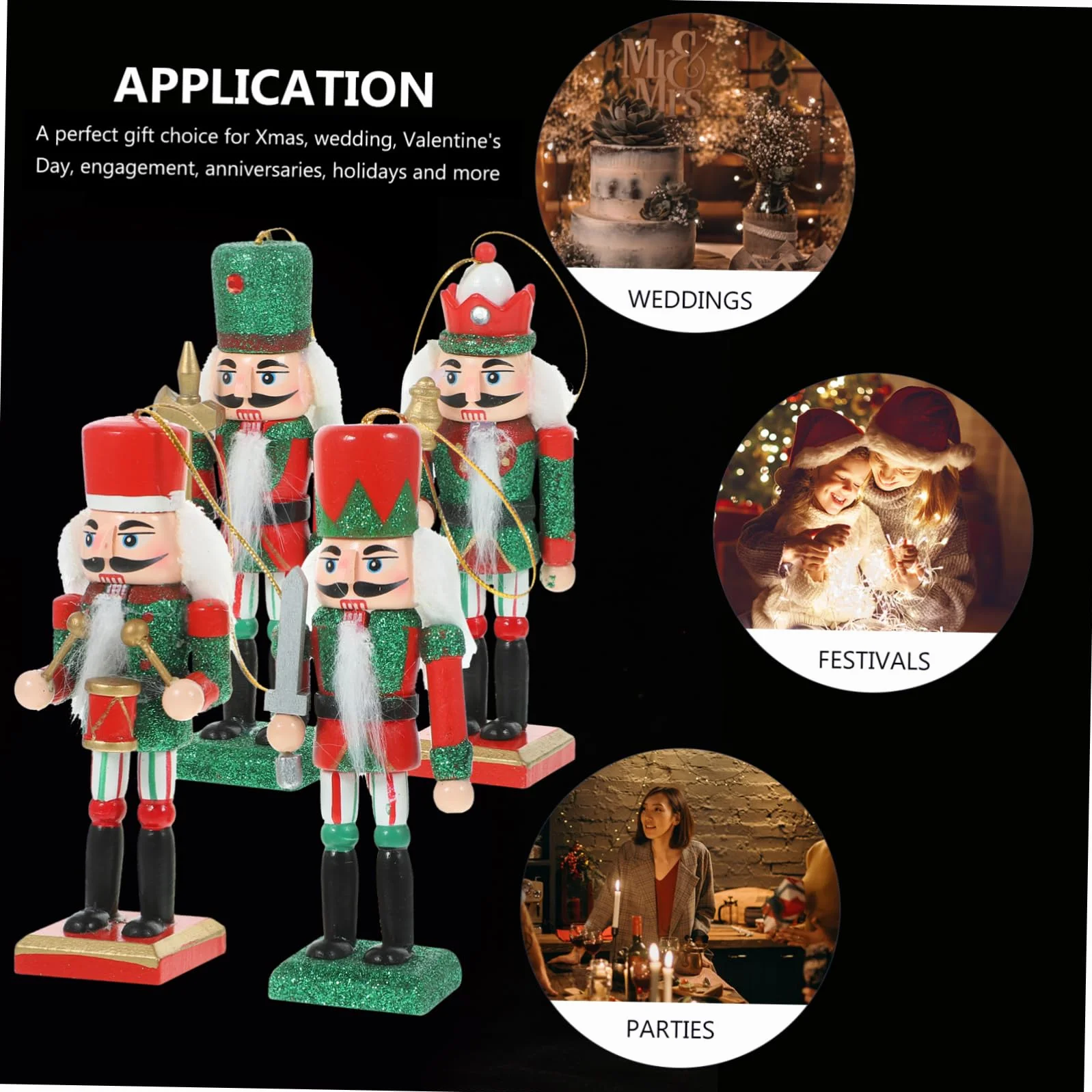 4kawałki Sztuk Drewnianych Żołnierzyków Nutcracker Święta Dekoracje Bożonarodzeniowe Do Sufitu Stołu i Półki Tradycyjna Ozdoba Festiwalowa