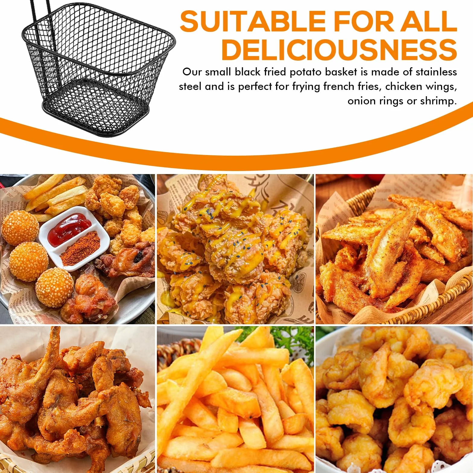 12 sztuk koszyków na frytki, ze stali nierdzewnej, małe koszyki do smażenia, z uchwytem, mini koszyki do serwowania, frytek, frytek, frytek, frytek, frytek (czarny)
