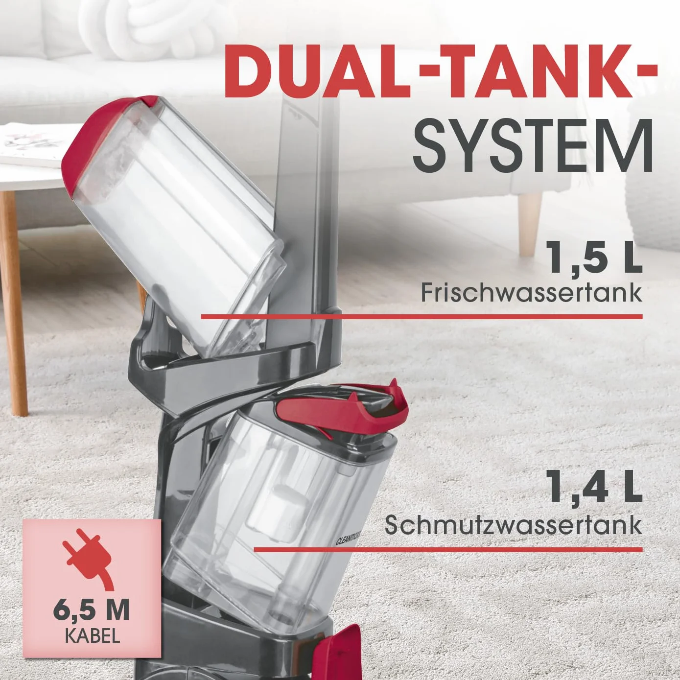 CLEANmaxx Środek do czyszczenia dywanów i twardych podłóg do mycia, odświeżania i odkurzania dywanów, artykułów wykładanych, mostów, dywaników i chodników | system czyszczenia z wibracyjnymi i
