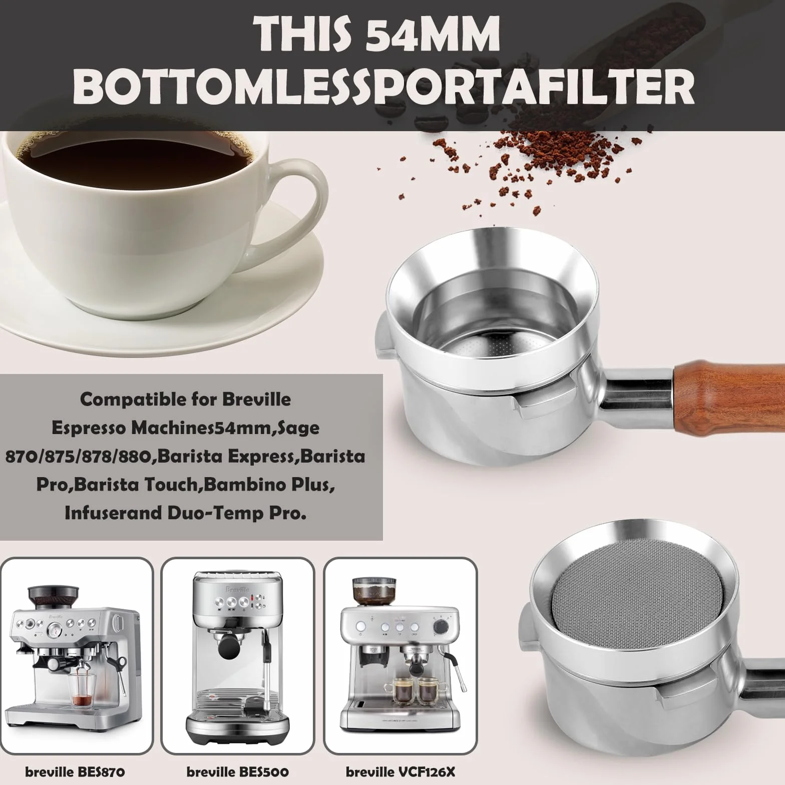Bezdenny portafilter 54 mm z podwójnym ekranem krążkowym kompatybilny z serią Sage Breville Barista i lejek dozujący pasuje do Barista Express zawiera potrójne opakowanie prezentowe do