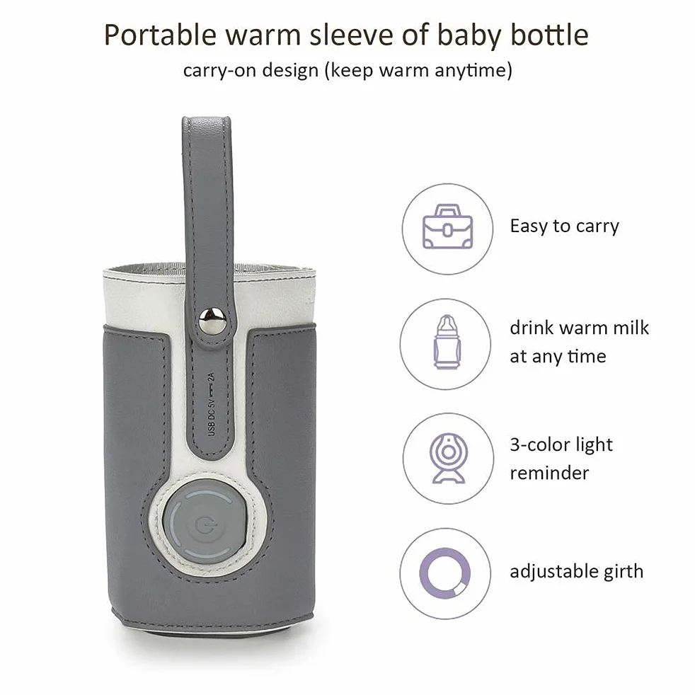 Podgrzewacz do butelek USB, przenośny podgrzewacz do butelek dla niemowląt z podgrzewaczem do butelek z temperaturą Dziecko w podróży Torba dla niemowląt Podgrzewacz do butelek dla niemowląt Torba termoizolacyjna do podróży Pielęgnacja w obszarze dziecka