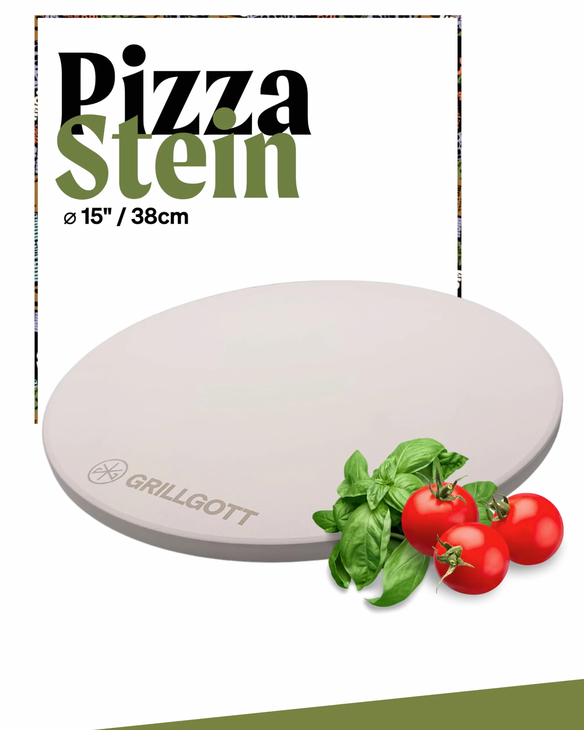 GrillGott - Kamień do pizzy do piekarnika i grilla gazowego – na chrupiące dno – kamień do pizzy o średnicy 38 cm z kordierytu do 900°C – magazynuje ciepło – pizza jak od Włocha, (GGP1041)