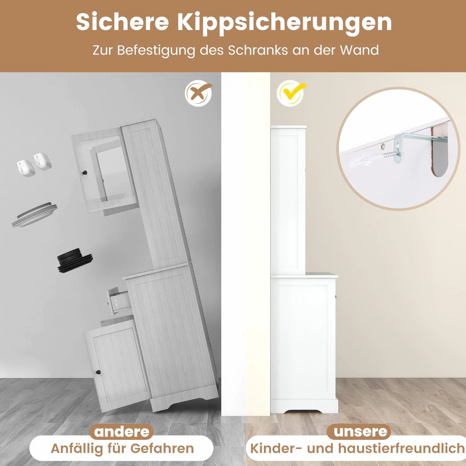 COSTWAY Szafka kuchenna wysoka 4 drzwi 2 szuflady blat roboczy regulowane półki 80x40x170 cm biała