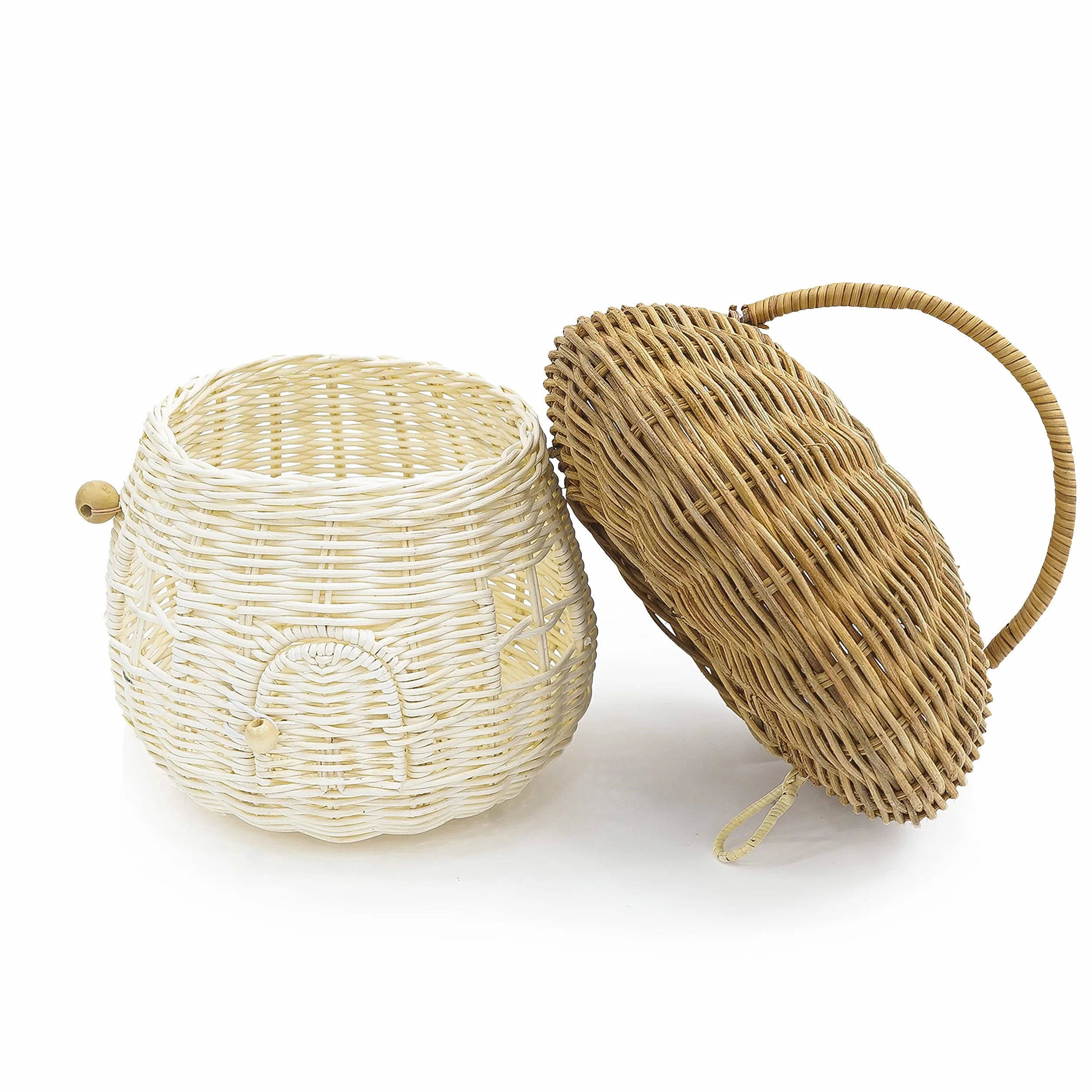 KOLWOVEN Rattanowy kosz do przechowywania grzybów z pokrywką, mysz w pudełku, mały domek dla lalek, dekoracyjny, ręcznie tkany organizer na półkę, uroczy, ręcznie robiony, ręcznie robiony, prezent,