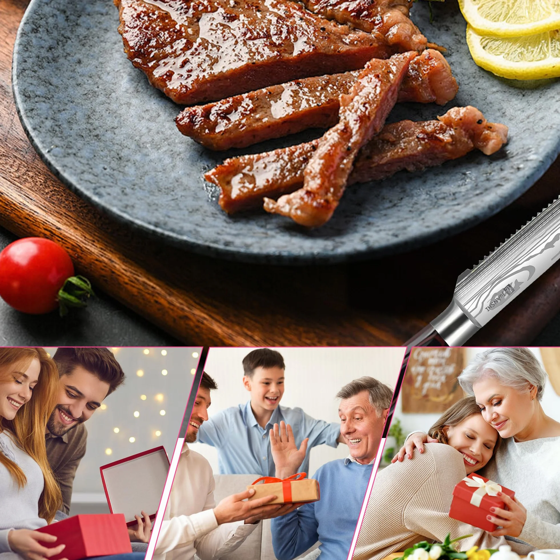 JUANSHI Noże kuchenne profesjonalny nóż szefa kuchni nóż do chleba Santoku nóż kuchenny (nóż do steków 11,4 cm)