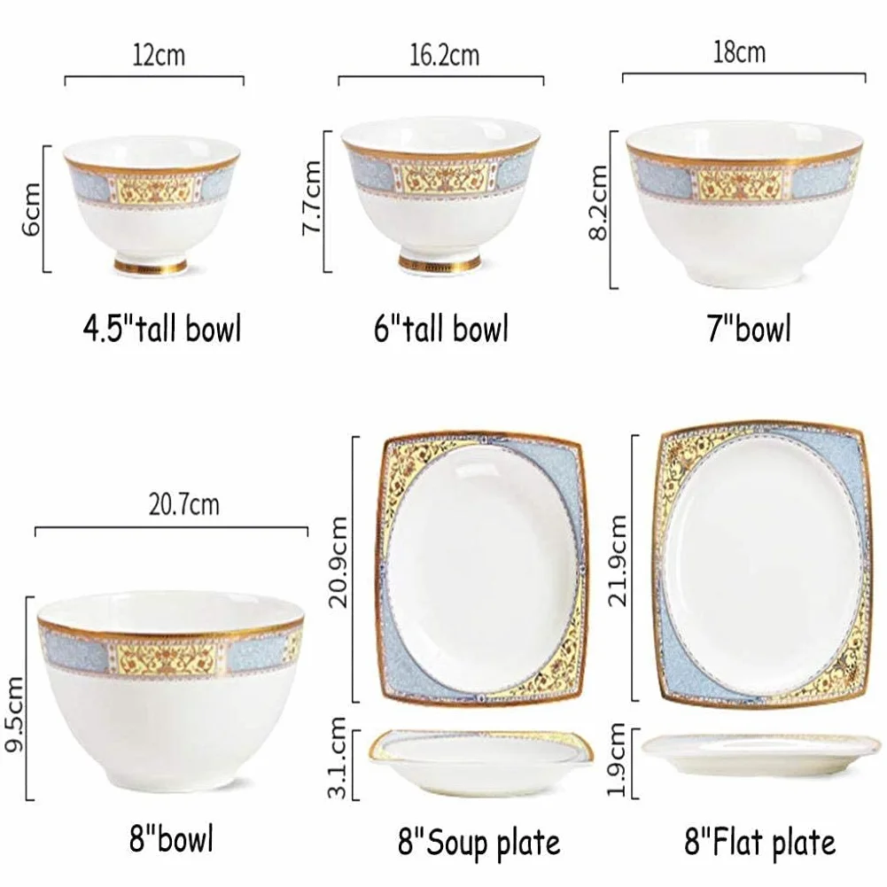 Zestaw obiadowy, 40-częściowy zestaw porcelanowych zastaw stołowych dla 6 osób. Kunszt z polerowaniem i kombinacją zastawy stołowej ze wzorem Phnom Penh