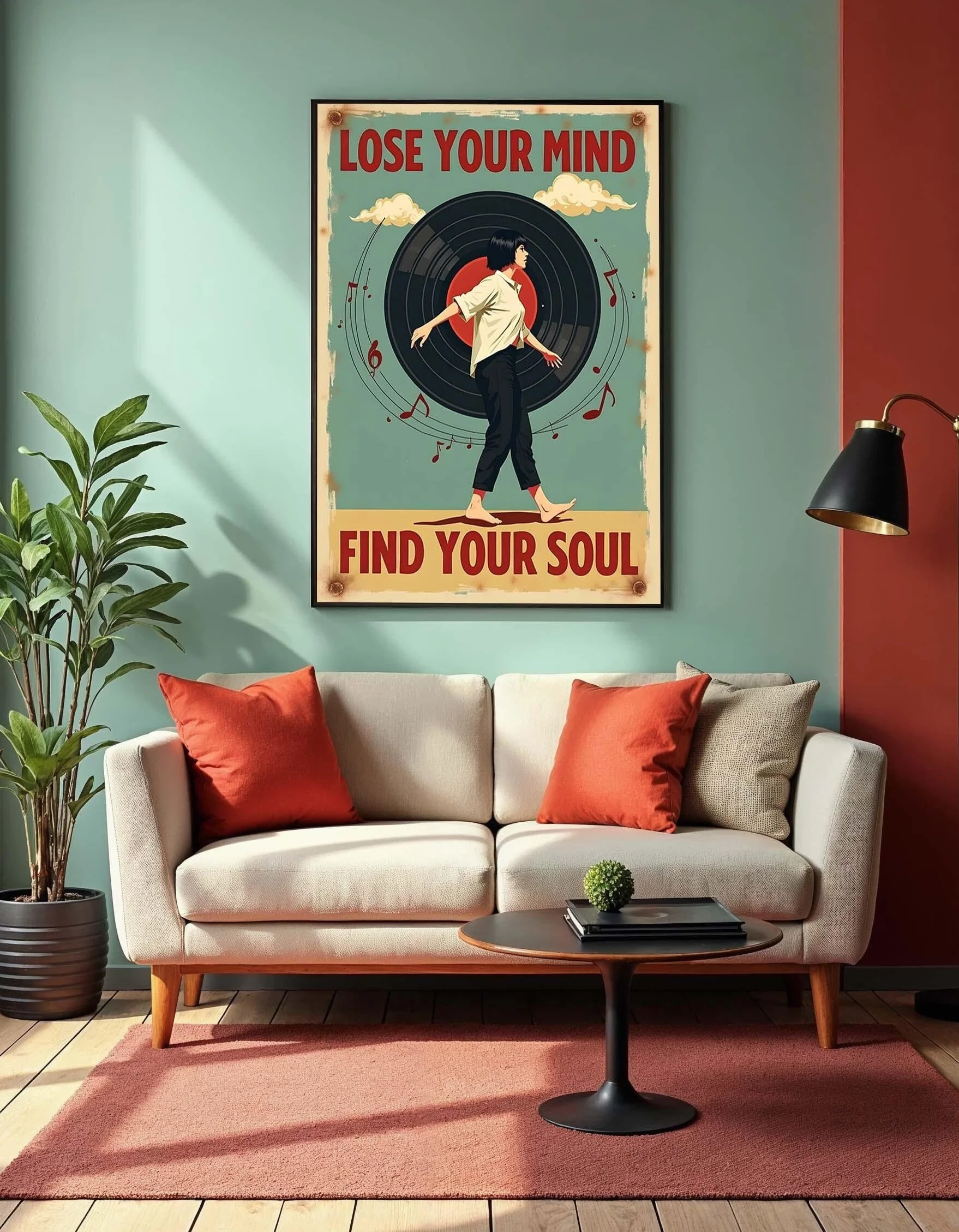 TONGYINLI Retro płyta winylowa płótno dekoracyjne na ścianę plakaty i druki dla miłośników muzyki inspirujące obrazy do studia wystrój domu biura (60 x 80 cm / rama wewnętrzna)