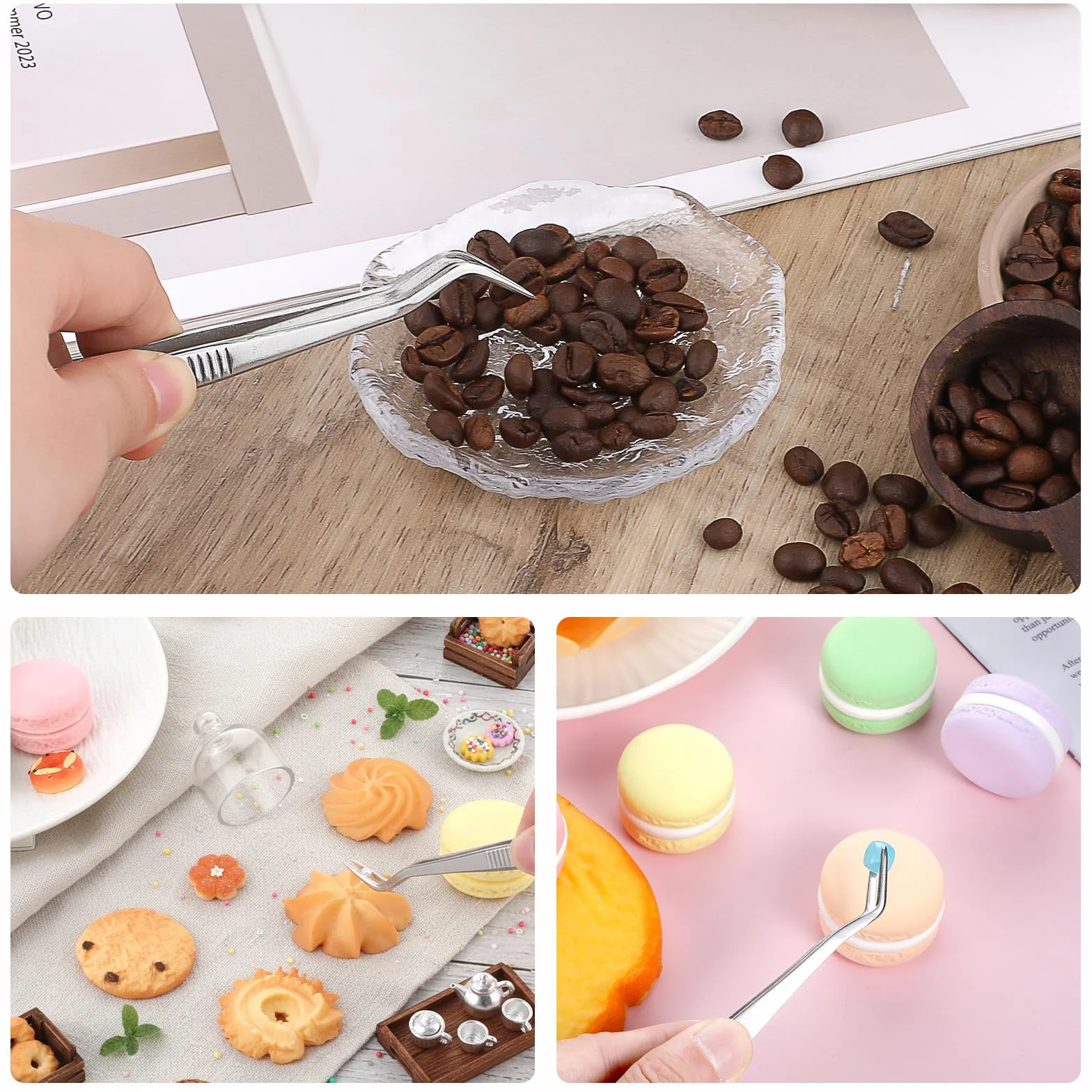5 sztuk pęseta kuchenna ze stali nierdzewnej, antypoślizgowa pęseta kuchenna, srebrna, szpiczasta i zaokrąglona, pęseta do grilla, do dekorowania potraw, gotowania i pieczenia