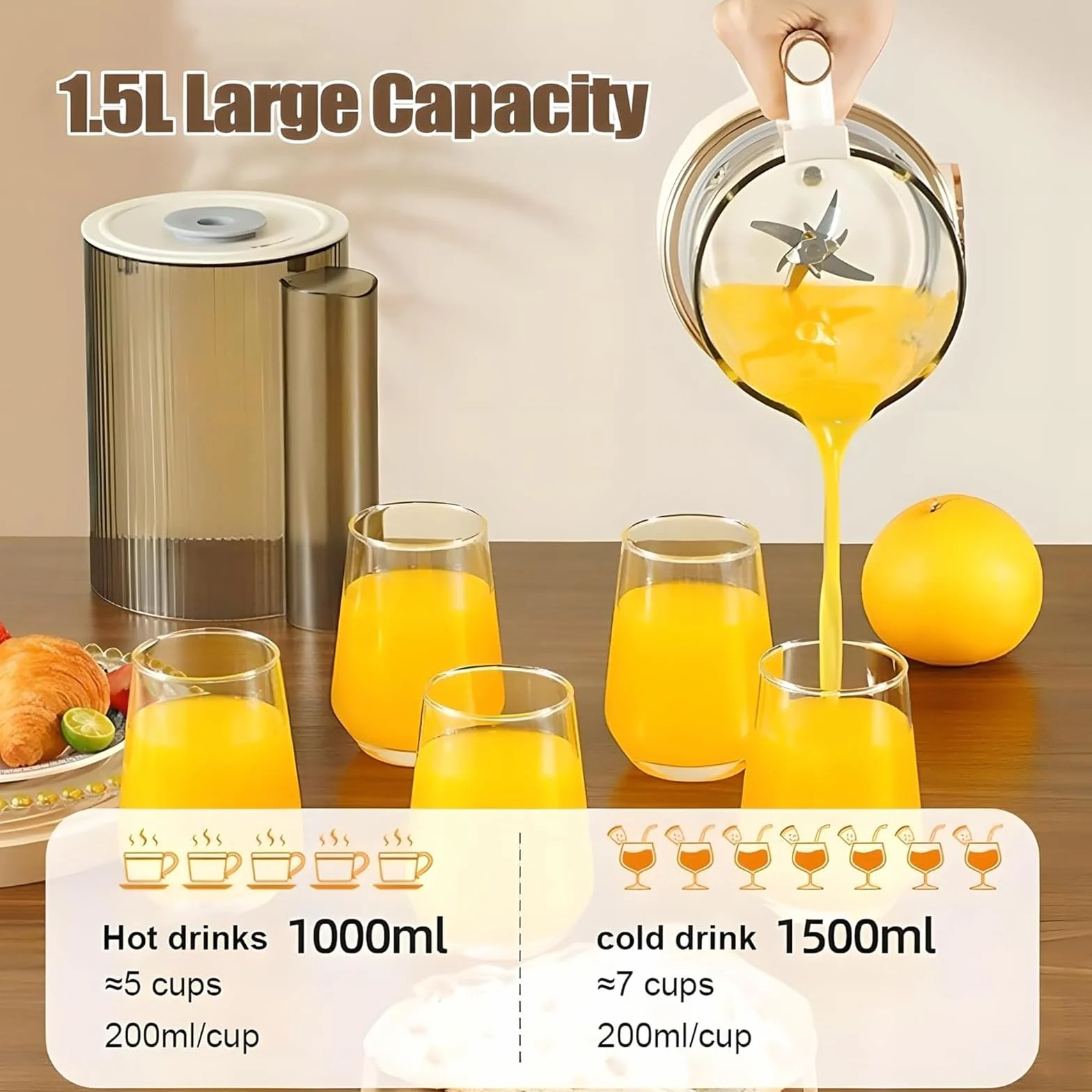 Maszyna do Mleka Sojowego i Orzechowego 1,5L, Automatyczna Maszyna do Mleka Roślinnego 8 w 1 z 12 Ostrzami, Timer 24h, Funkcja Podgrzewania, Wyciszona Pokrywa, Samoczyszcząca do Domu white