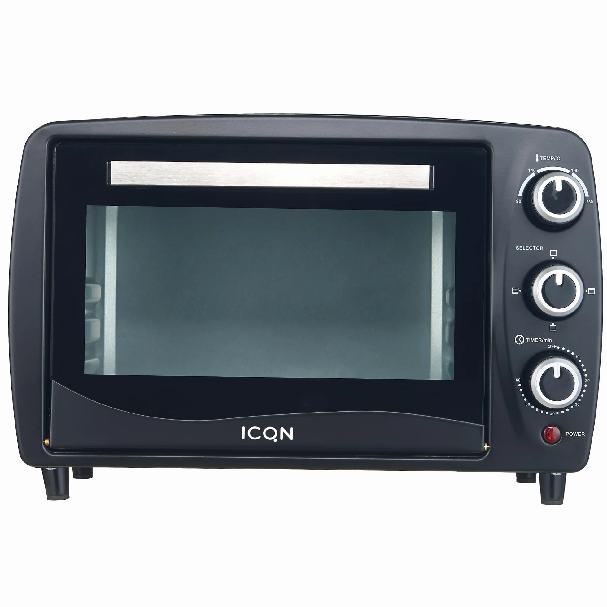 ICQN Kompaktowy mini piekarnik 15 litrów, 1200 W, timer 60 min, 3 funkcje gotowania, 90°-230°C, mały piekarnik kempingowy, antracytowy, 2 lata