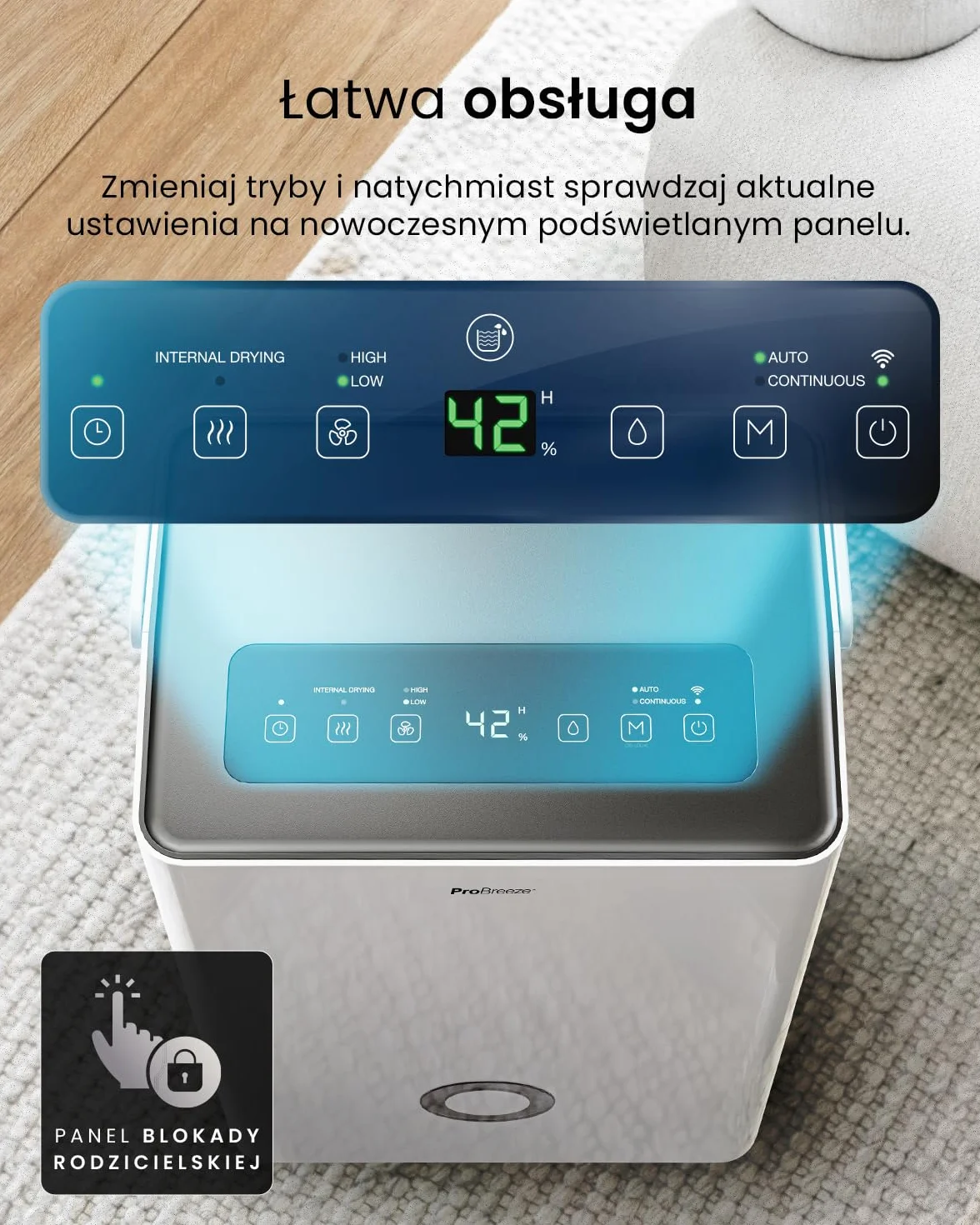 Pro Breeze Osuszacz powietrza 30 l w 24 h – wydajność osuszania, elektryczny z Wi-Fi, czujnik wilgotności, zbiornik 4 l, timer, wąż odpływowy, ochrona