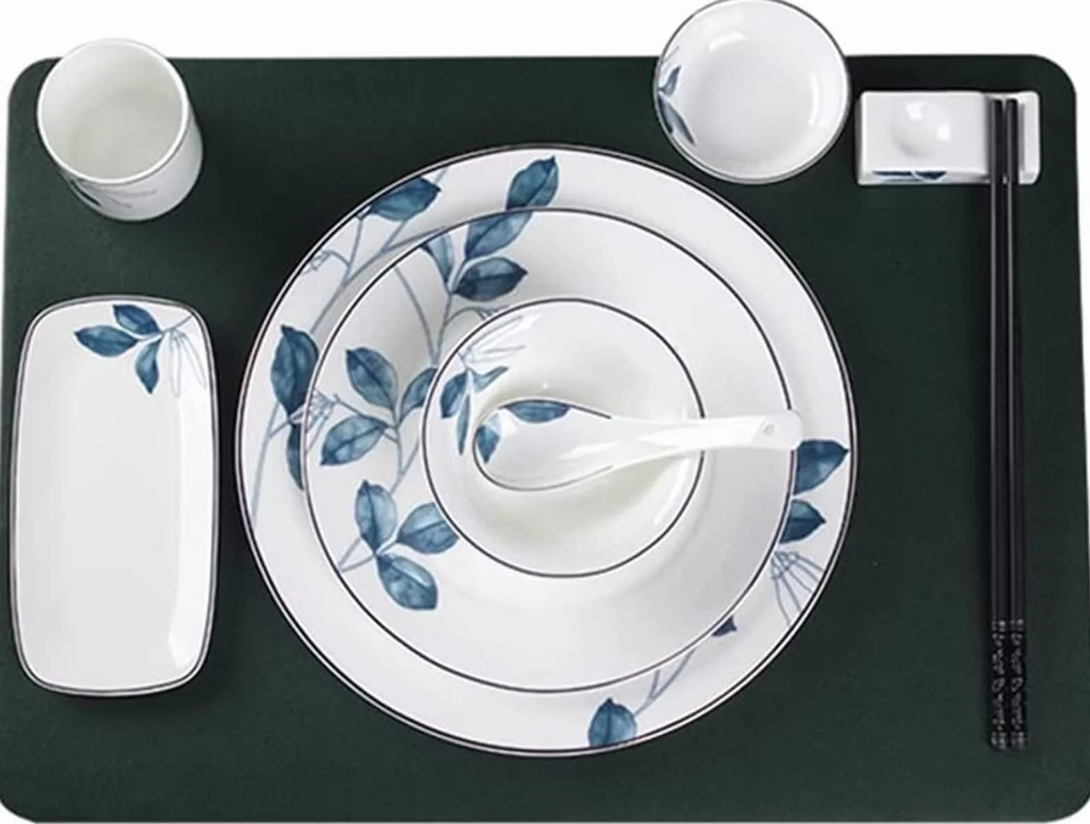 Zestaw naczyń ceramicznych z motywem kwiatowym, talerze obiadowe, miski restauracyjne i podkładki, komplet (rozmiar uniwersalny)