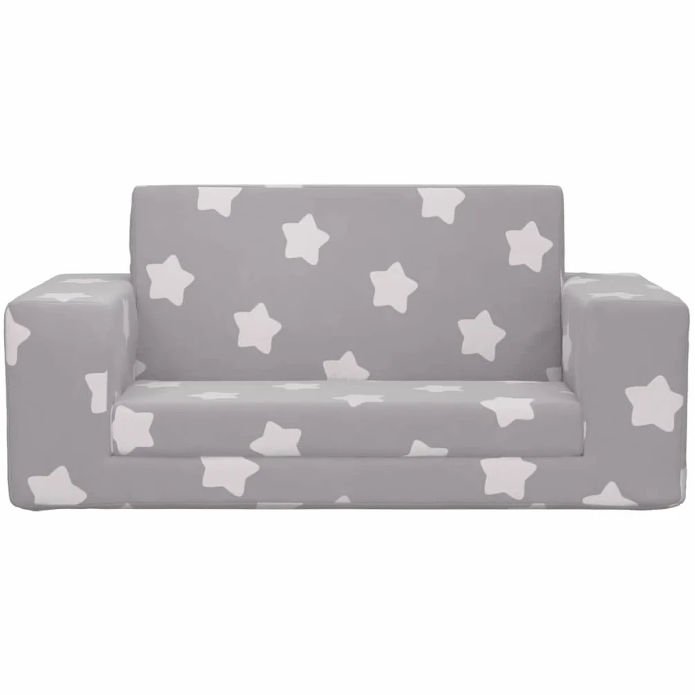 2-osobowa przytulna sofa wypoczynkowa z funkcją spania – fotel relaksacyjny jasnoszary z gwiazdkami, miękkie futro flauszowe, zdejmowana poszewka